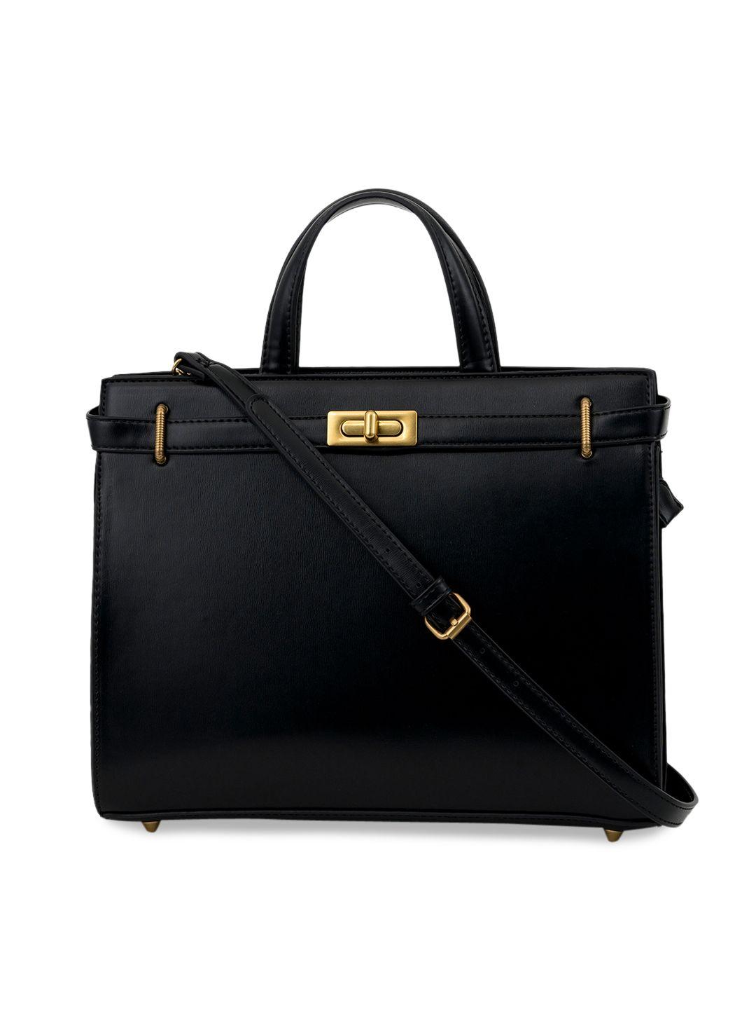 miraggio black satchel handbag with top handles