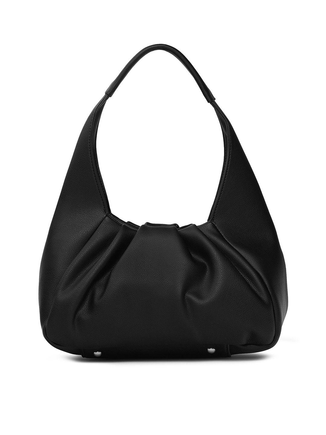 miraggio black solid shopper hobo bag