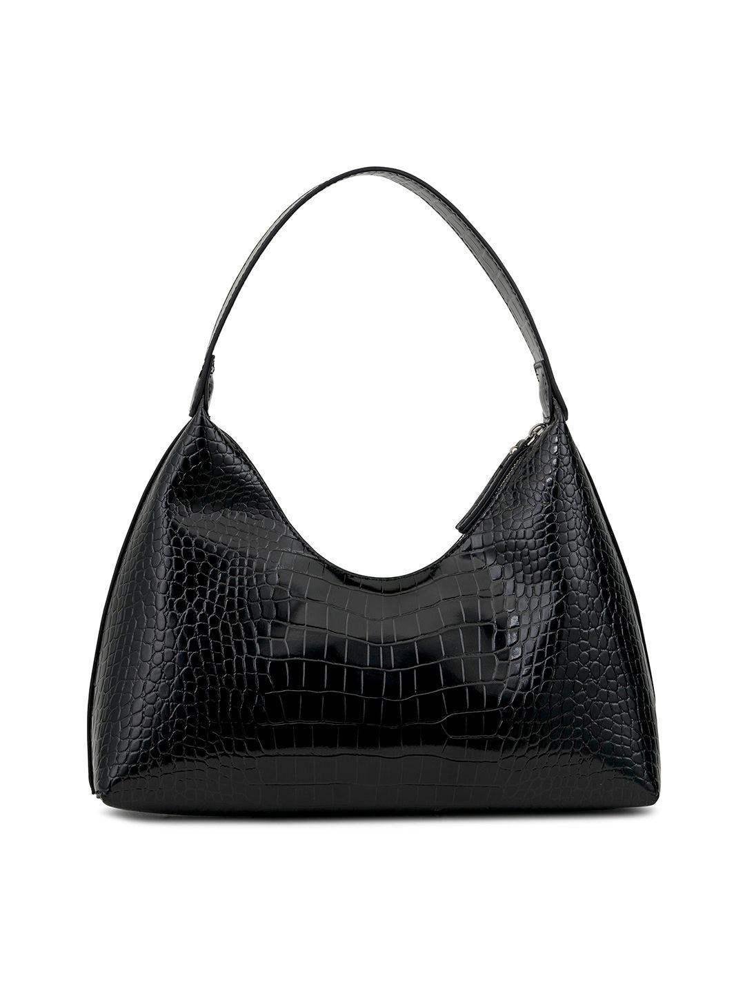 miraggio black textured hobo structured bag