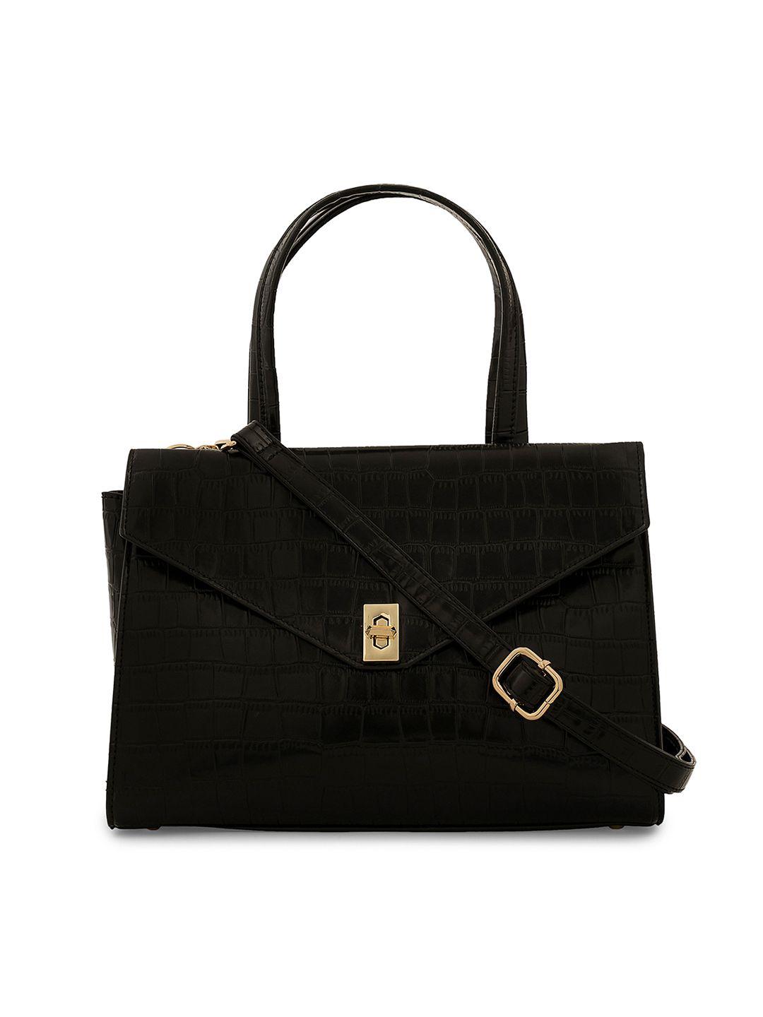 miraggio black textured structured satchel handbags