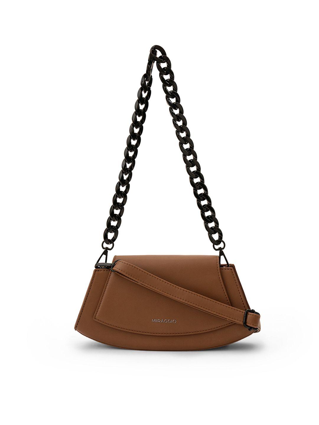 miraggio brown solid structured shoulder bag with sling strap