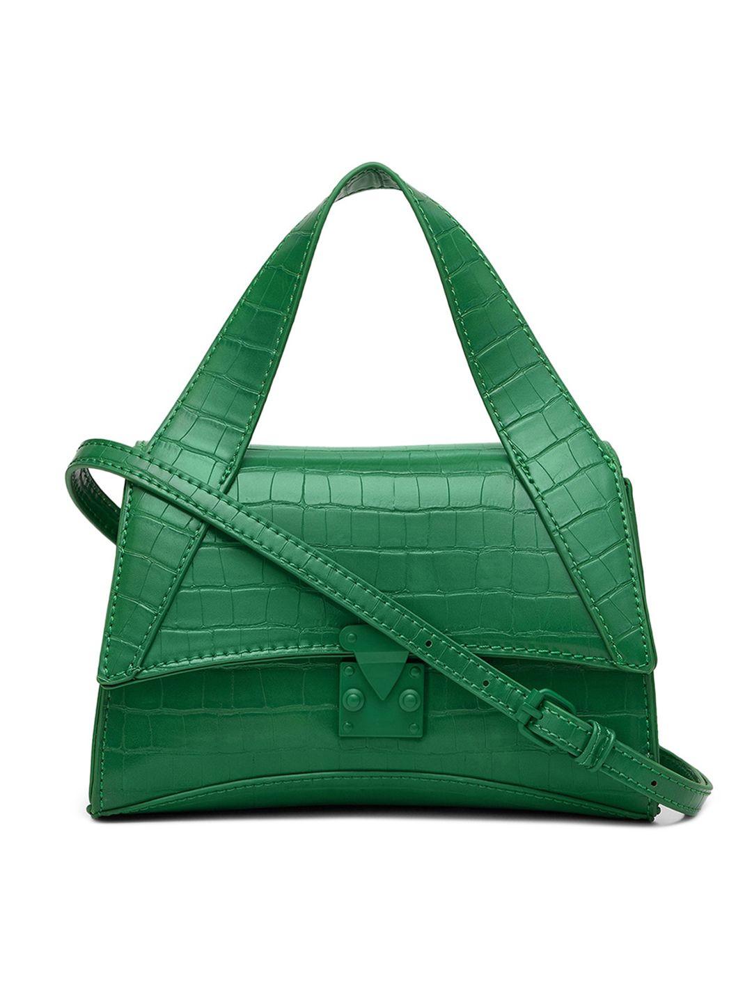 miraggio green croc-textured structured satchel bag with sling strap