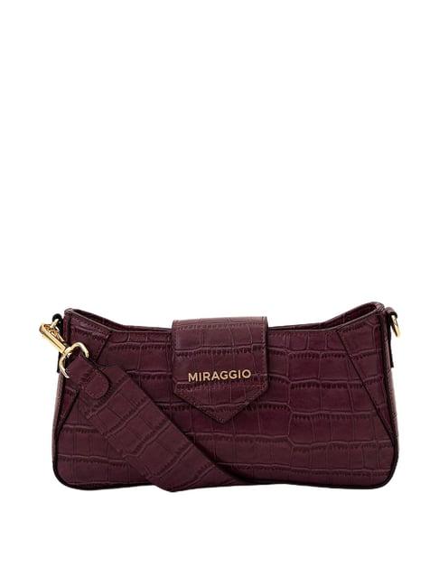 miraggio isabella wine textured large shoulder handbag