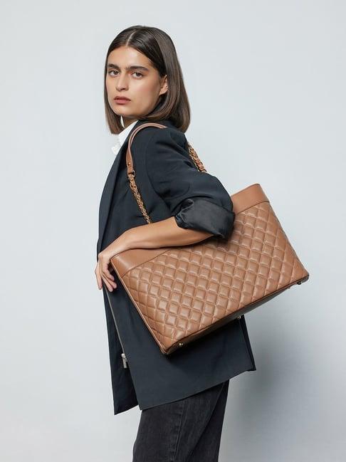 miraggio kaya brown large quilted tote bag