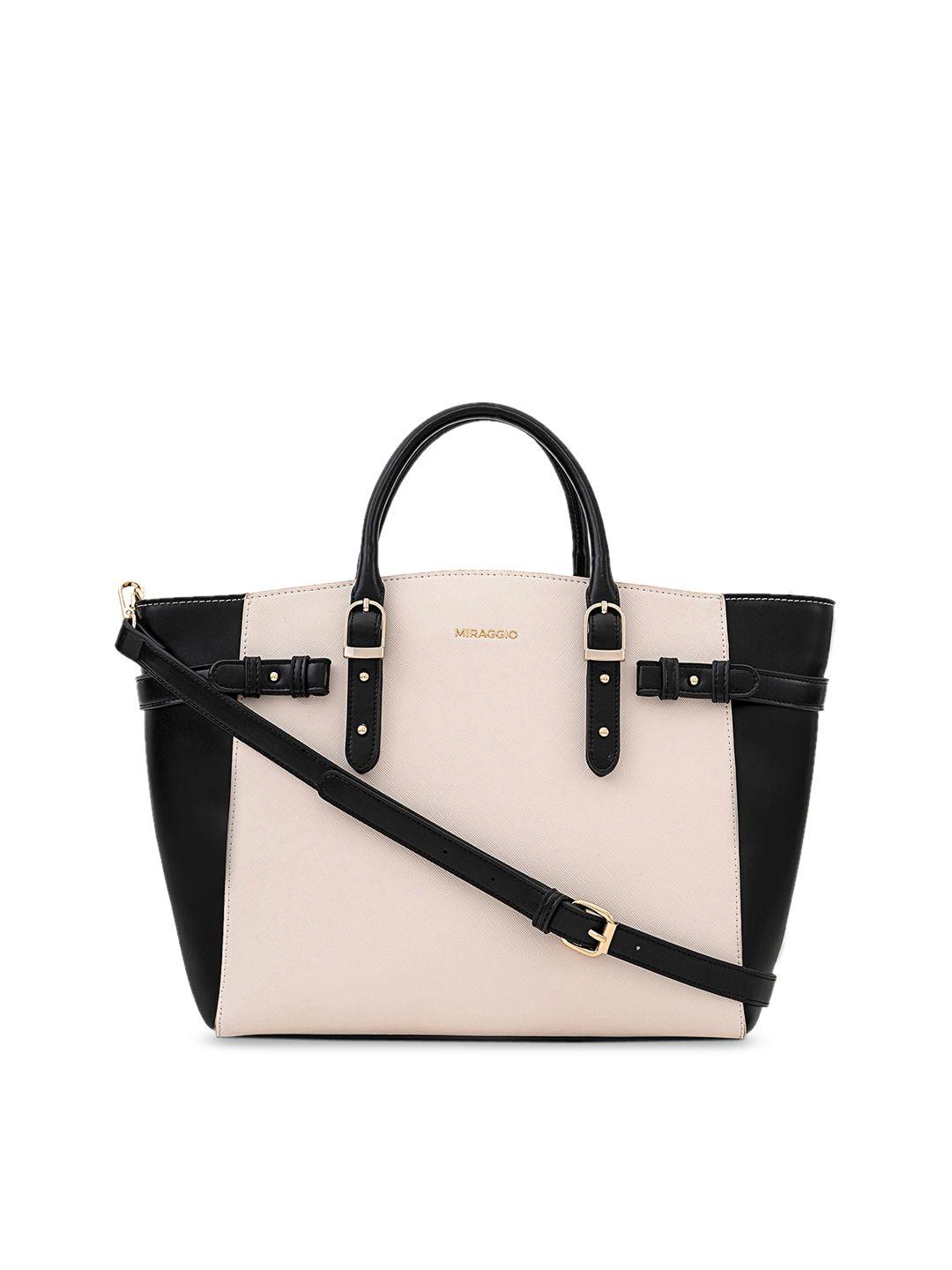 miraggio off-white & black colourblocked handheld bag