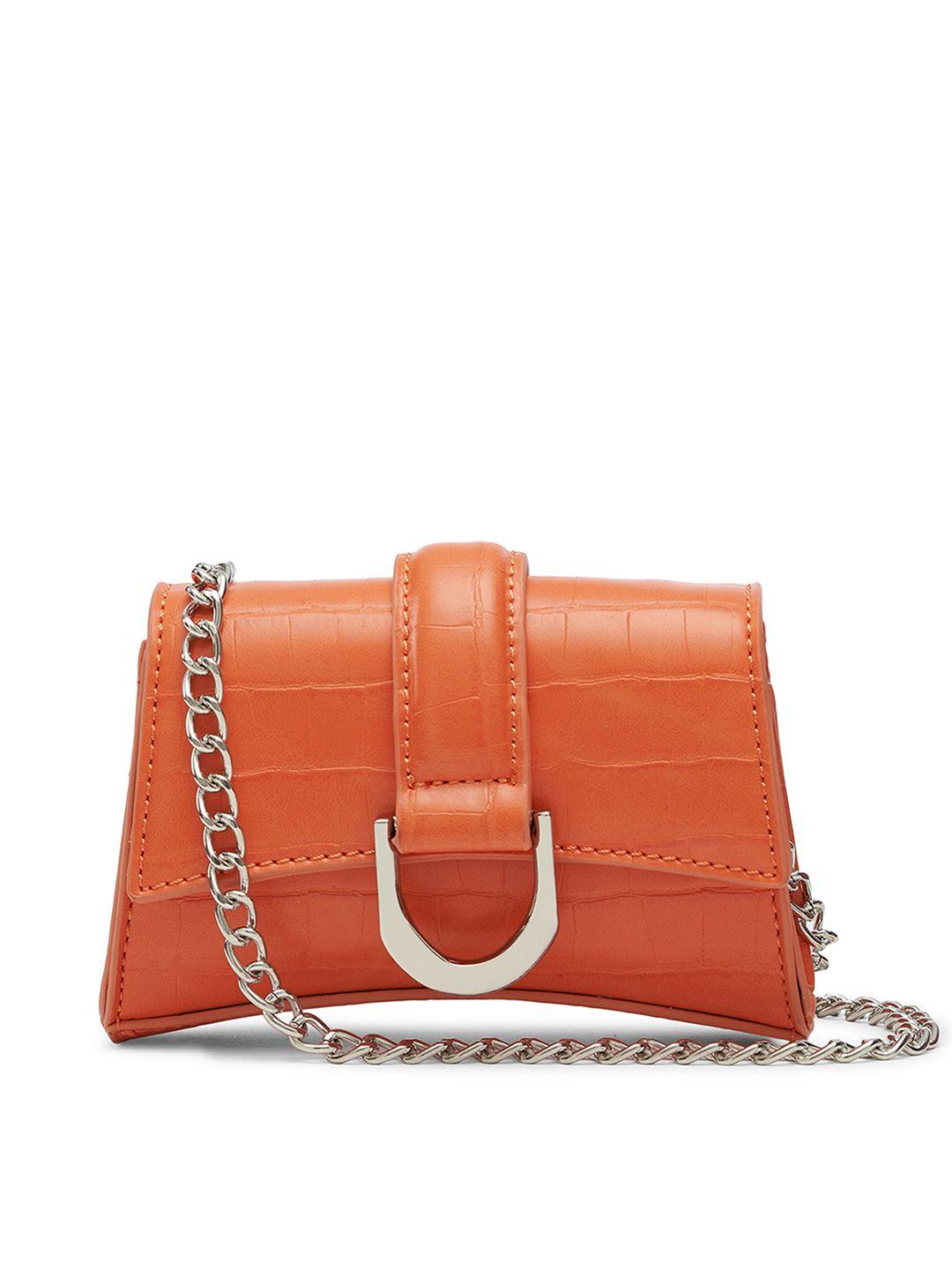 miraggio orange mini croc textured sling bag