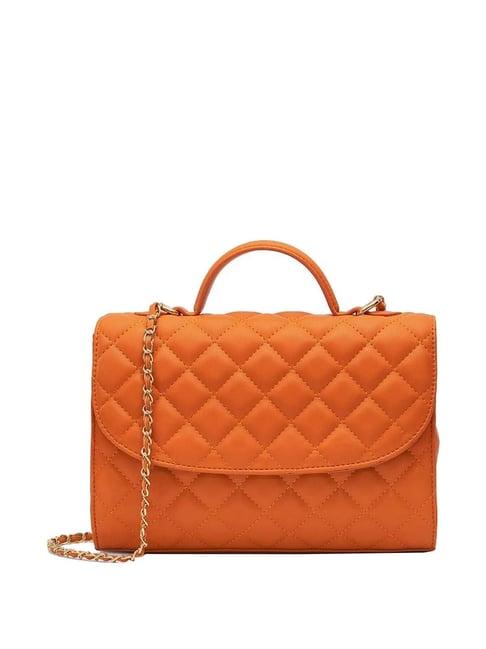 miraggio orange quilted medium satchel handbag