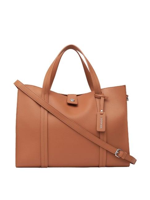 miraggio tan textured medium tote handbag