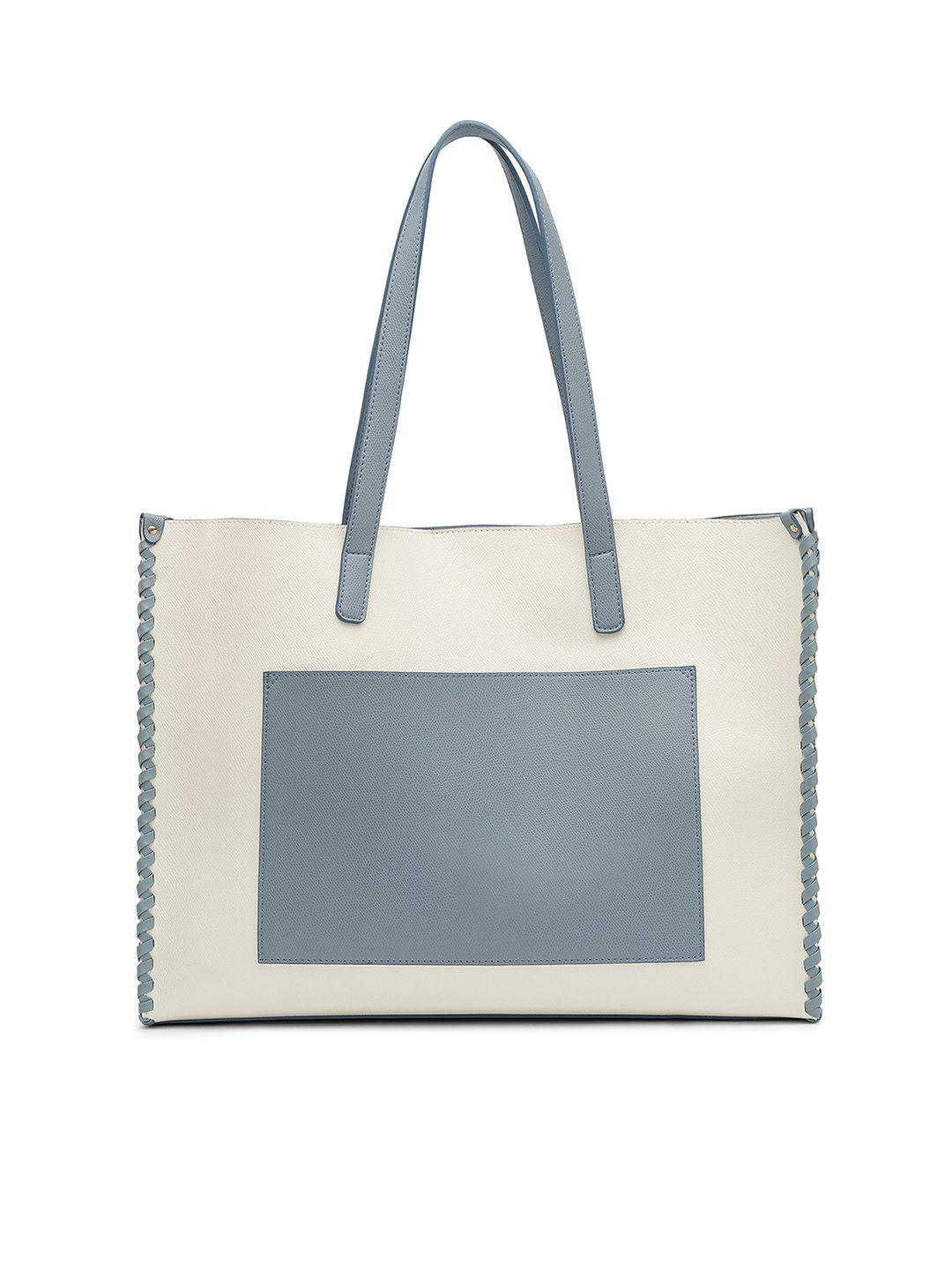 miraggio white & blue front pocket & weave detailing large tote bag