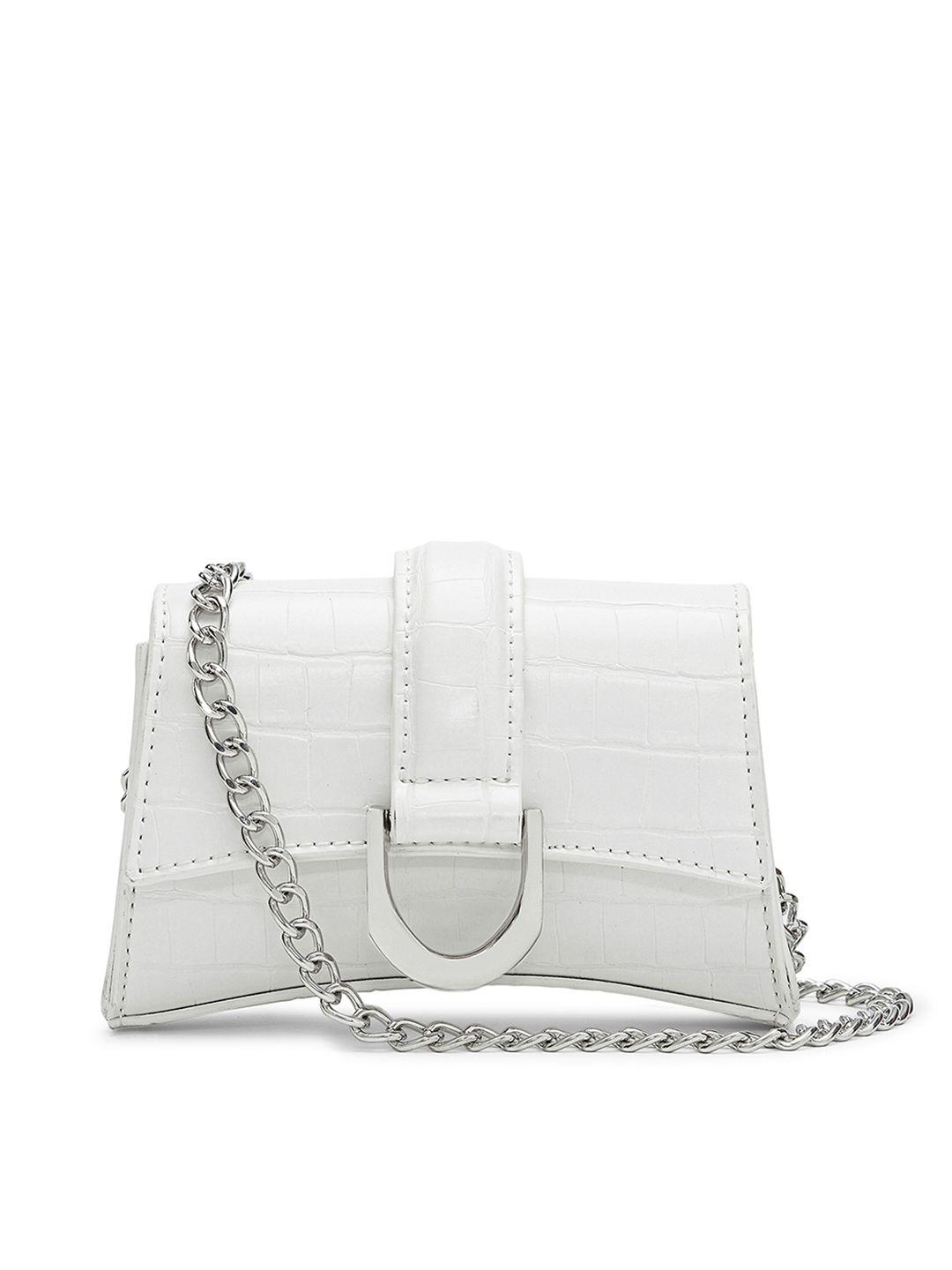 miraggio white mini crocodile textured sling bag