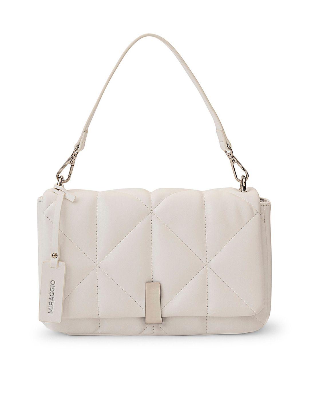 miraggio white oversized structured sling bag with quilted