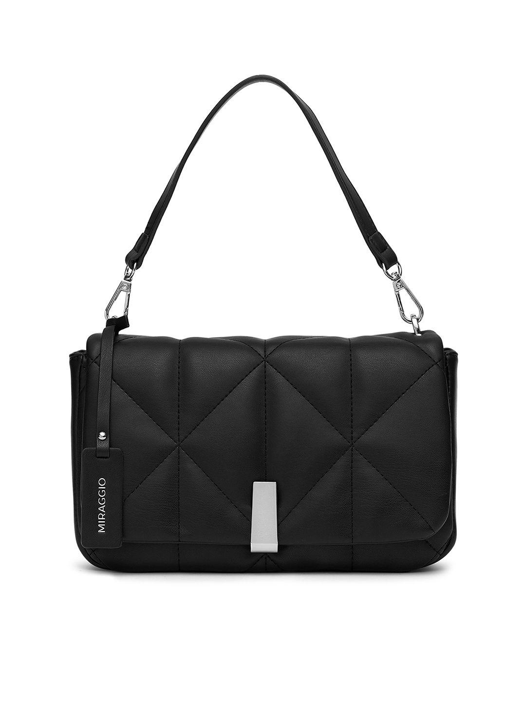 miraggio woman black quilted structured top handle sling bag