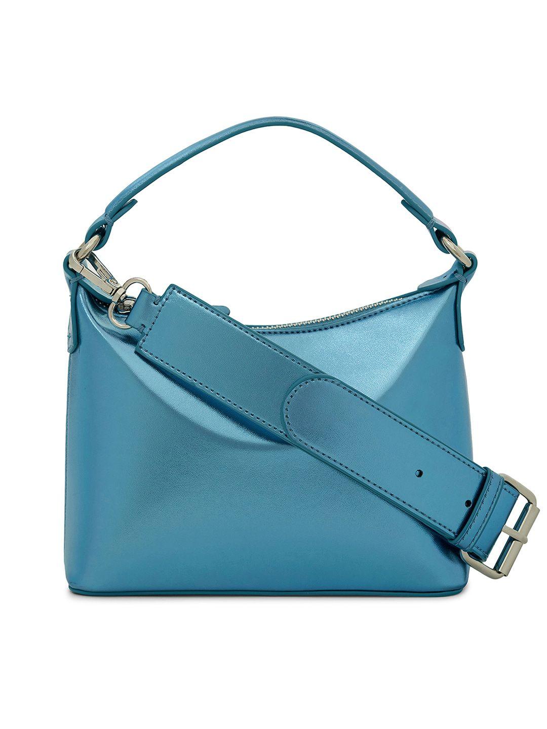 miraggio women metallic blue colored sling bag