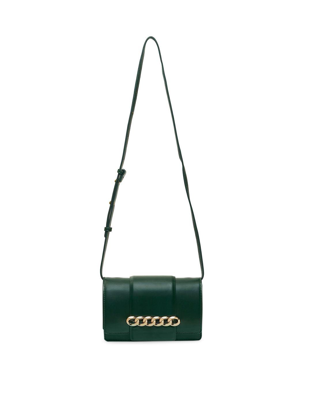 miraggio women solid green structured sling bag