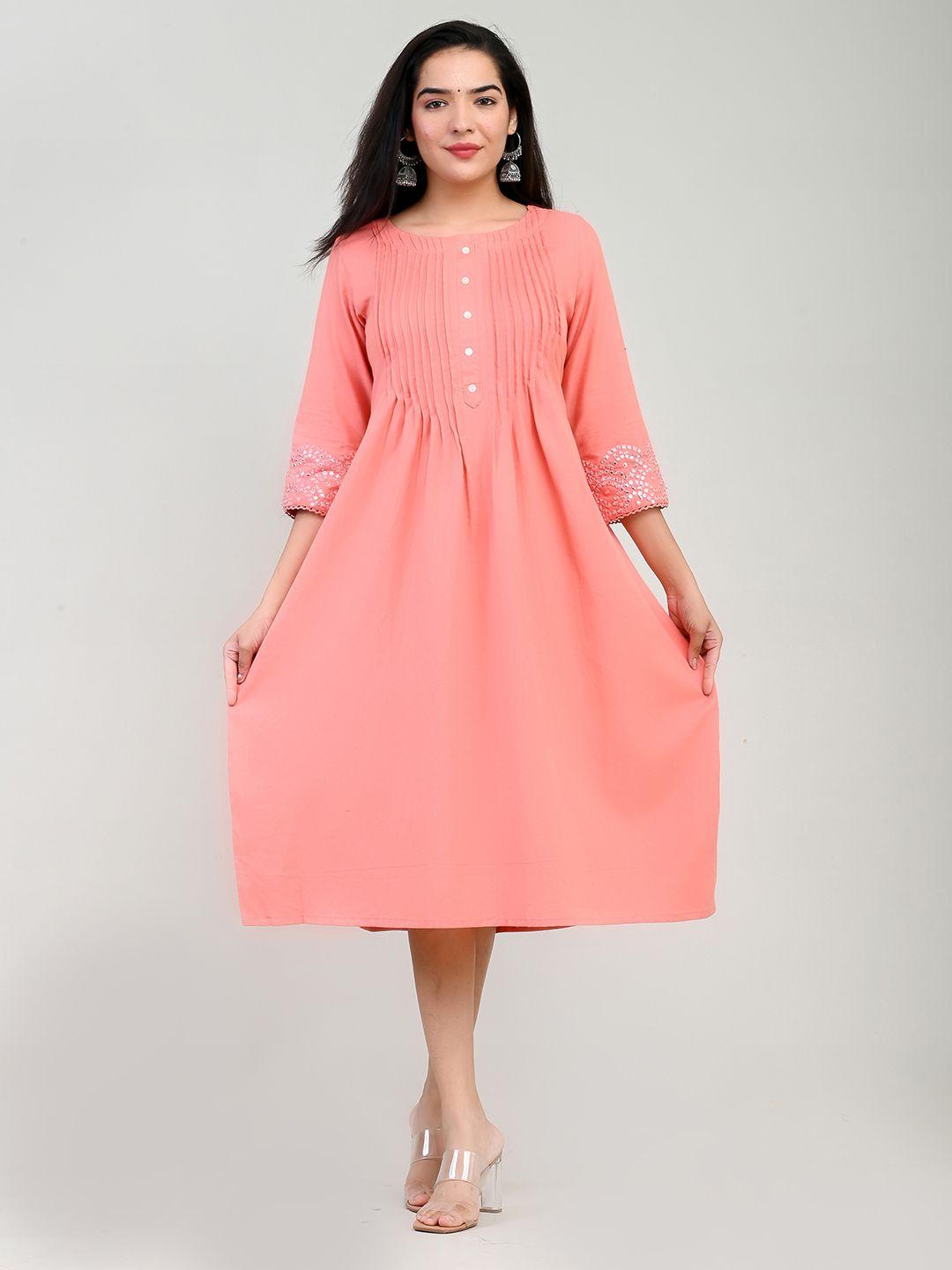 miramaar pleated pure cotton a-line ethnic dress
