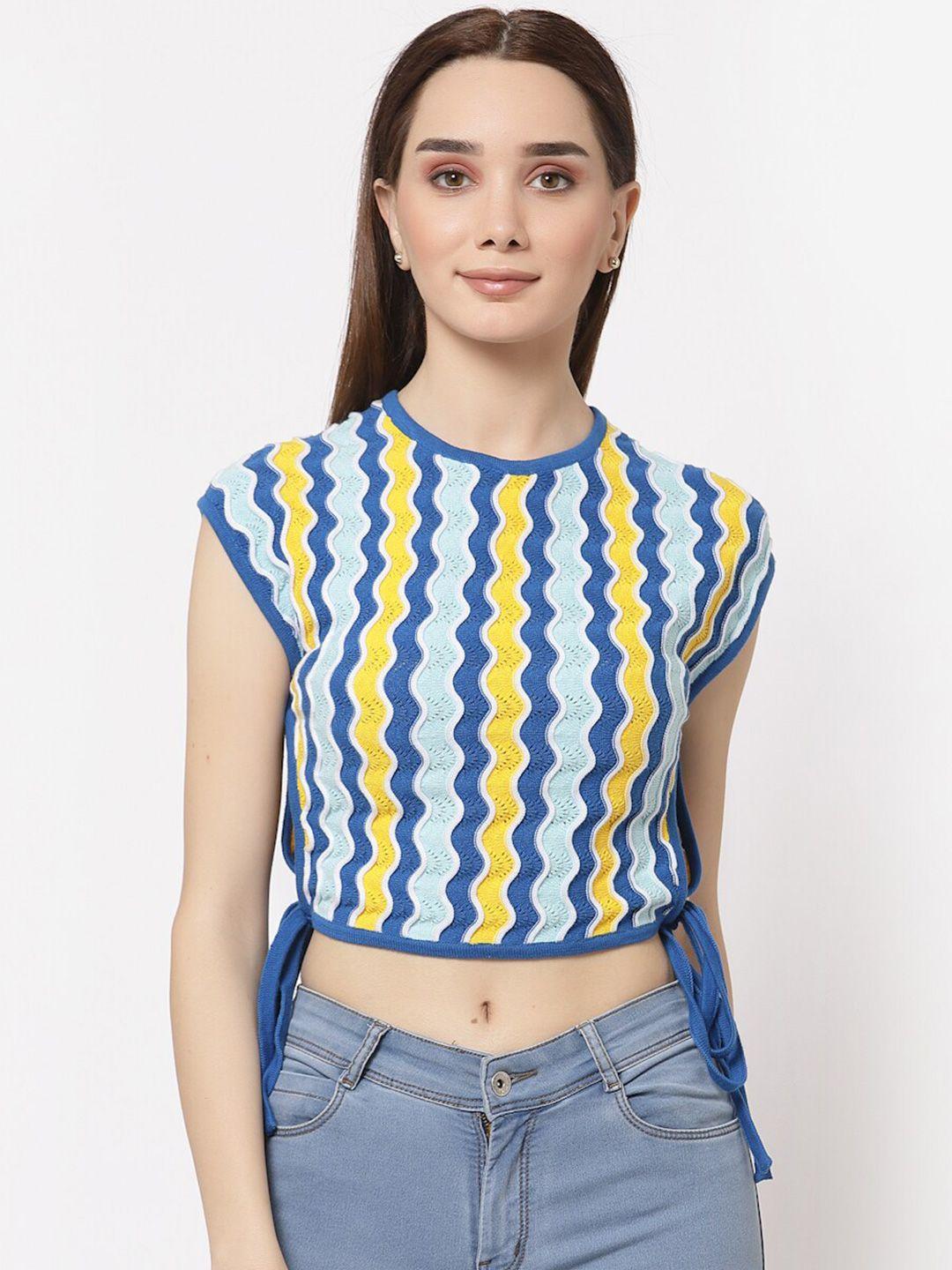 miramor women blue & yellow geometric print crop top