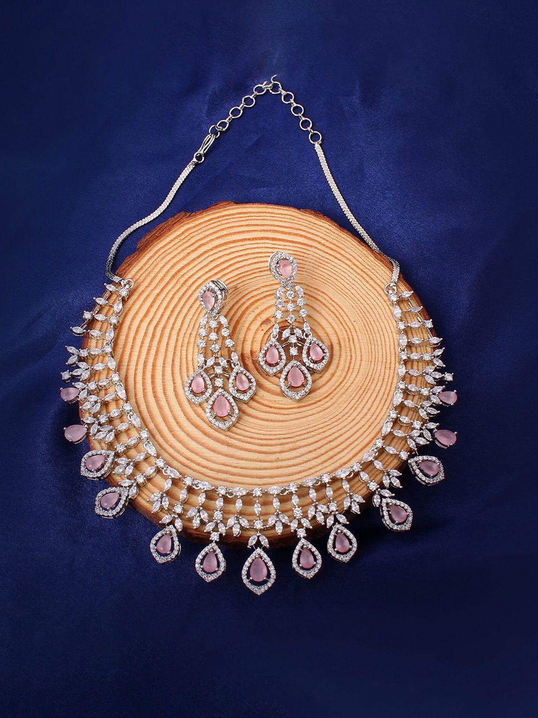 mirana rhodium-plated cz-studded jewellery set