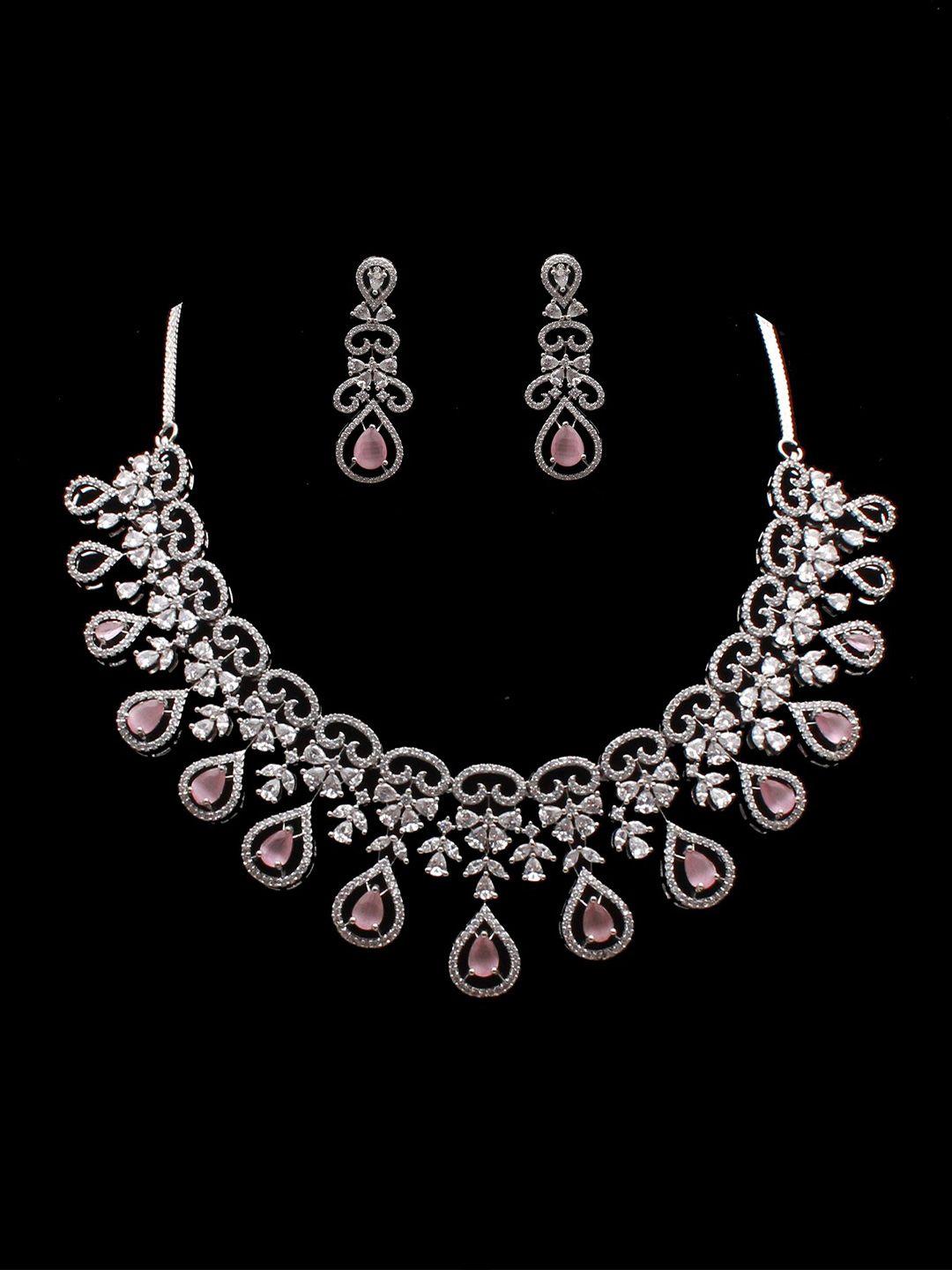 mirana rhodium-plated cz-studded jewellery set