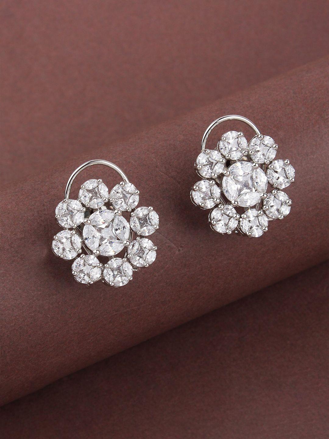 mirana rhodium-toned american diamond studded studs earrings