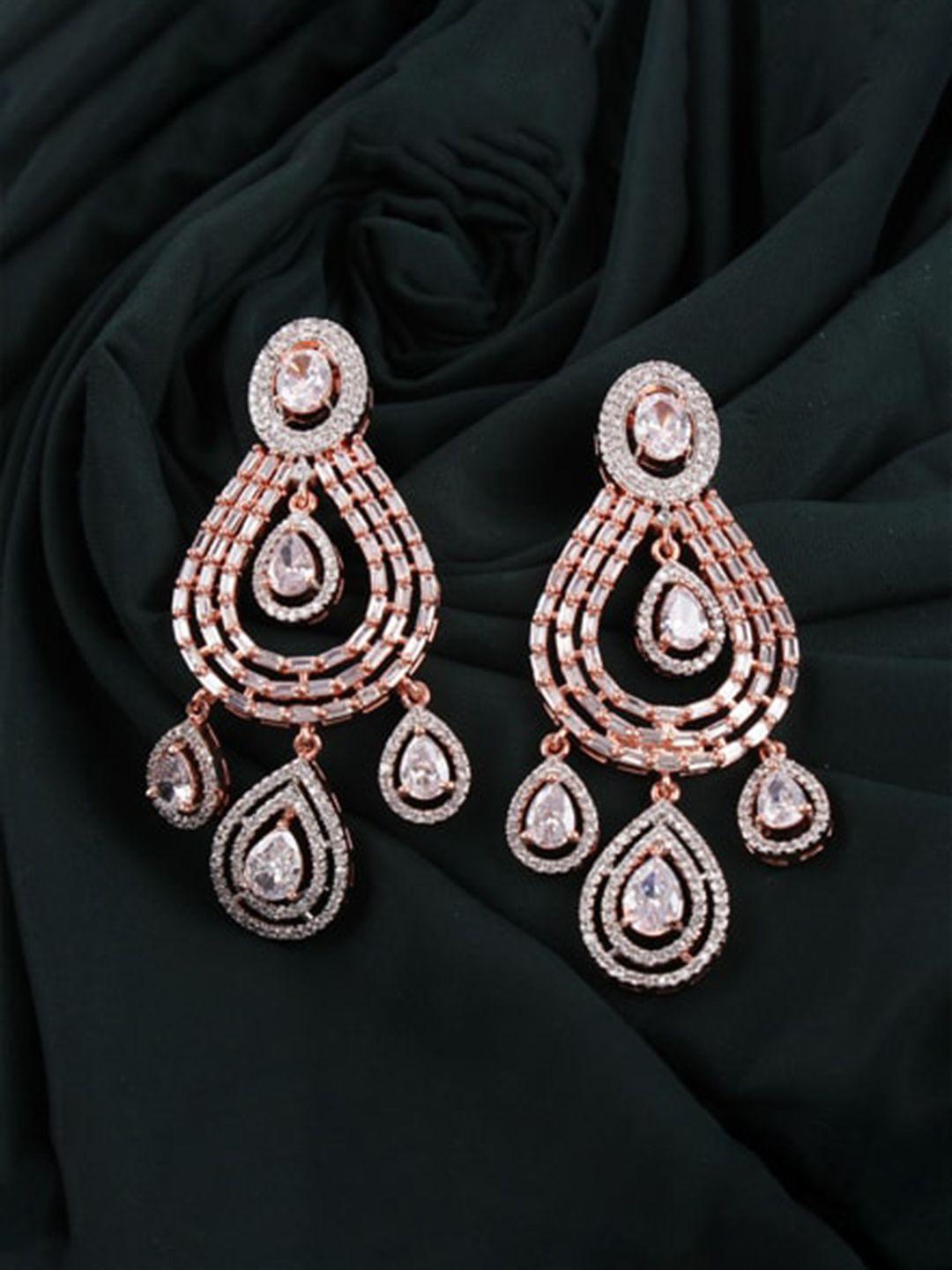 mirana rose gold-plated ad studded contemporary drop earrings