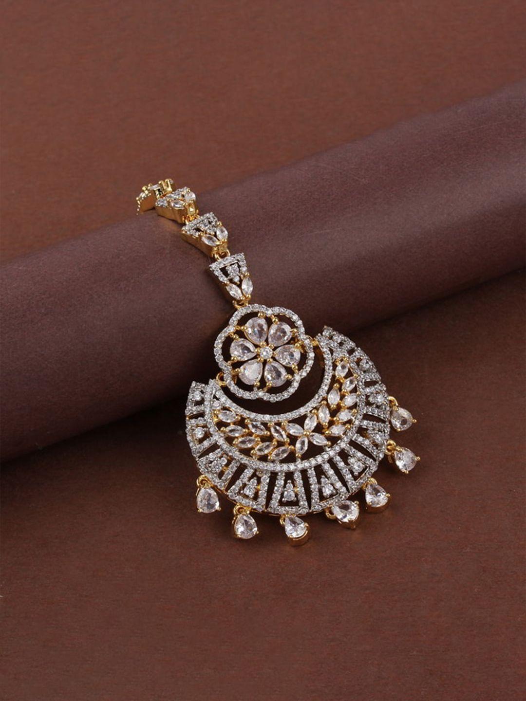 mirana gold plated american diamond studded maangtika