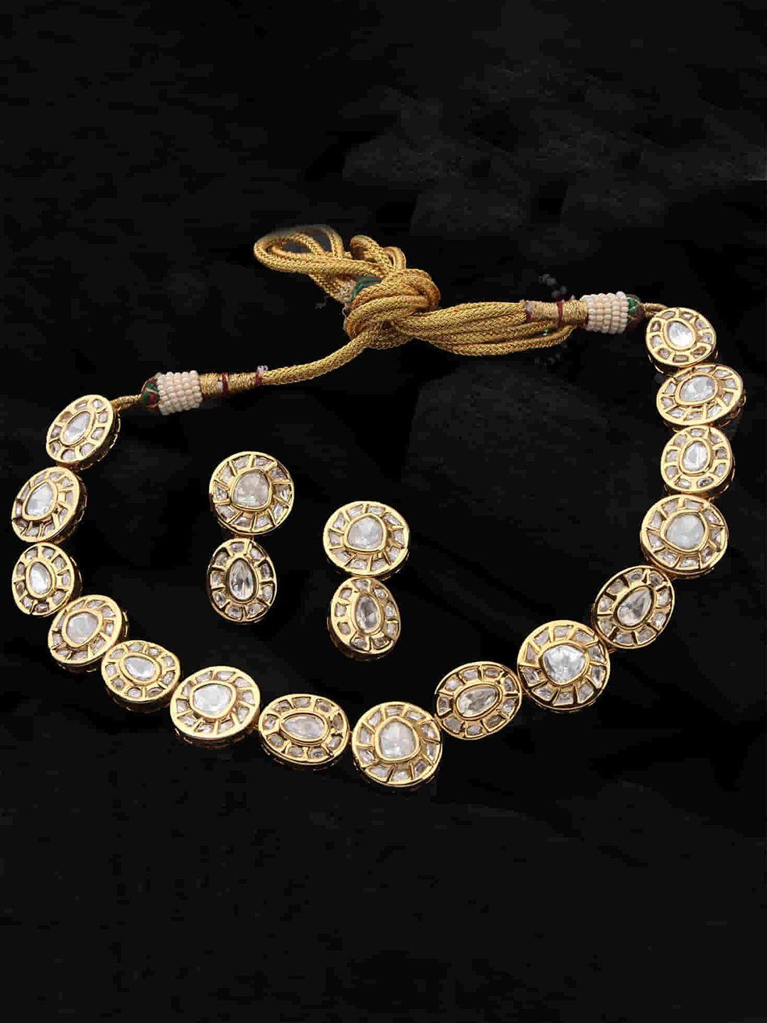 mirana gold-plated uncut polki kundan-studded jewellery set