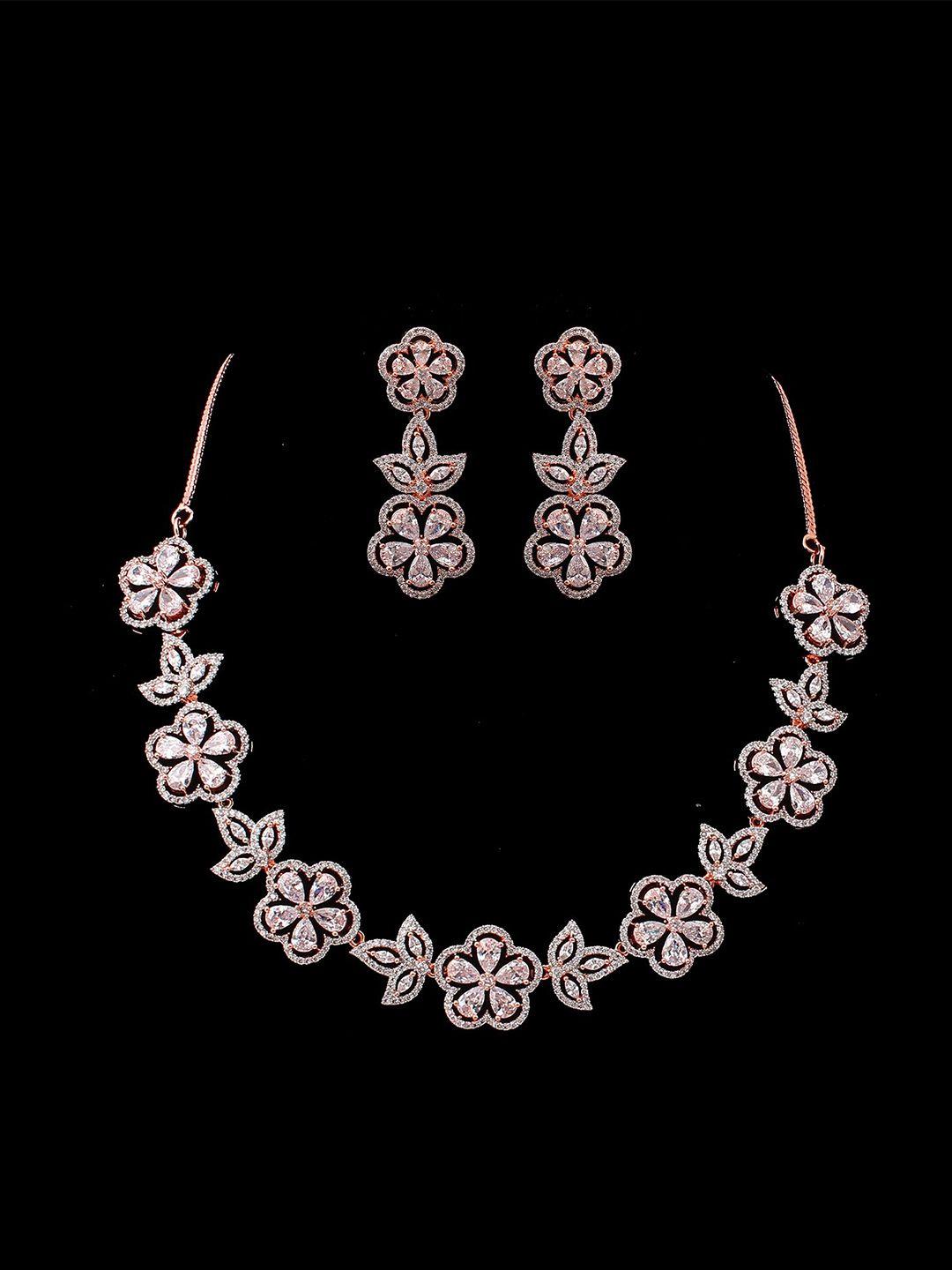 mirana neysa rose gold plated cubic zirconia stone studded jewellery set