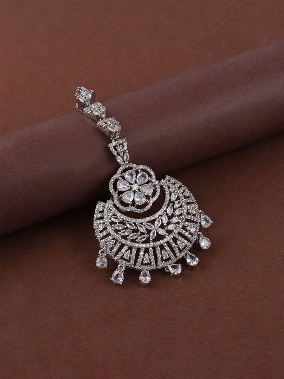 mirana rhodium-plated ad stone studded maang tikka