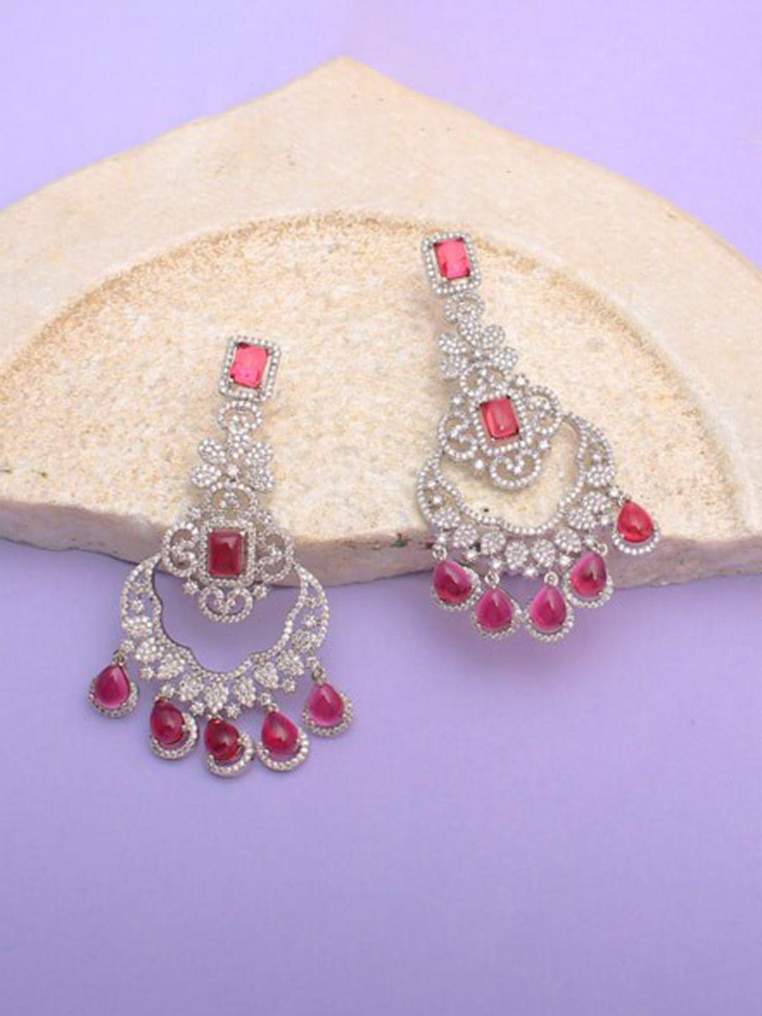 mirana rhodium-plated ad studded contemporary drop earrings