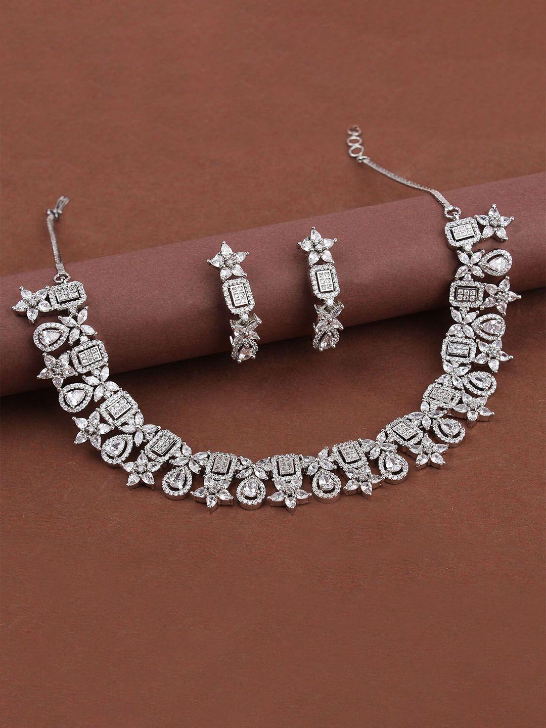 mirana rhodium plated american diamond-studded aurora designer jewellery set