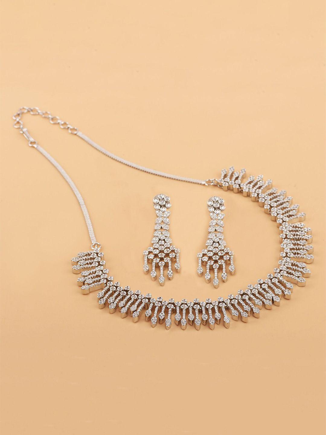 mirana rhodium-plated american diamond studded jewellery set