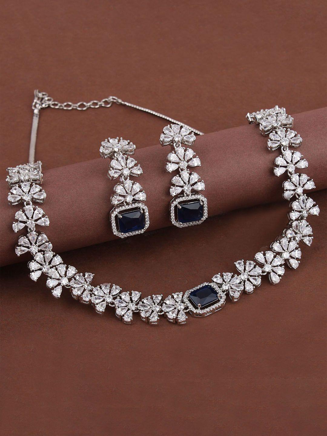 mirana rhodium plated american diamond studded jewellery set