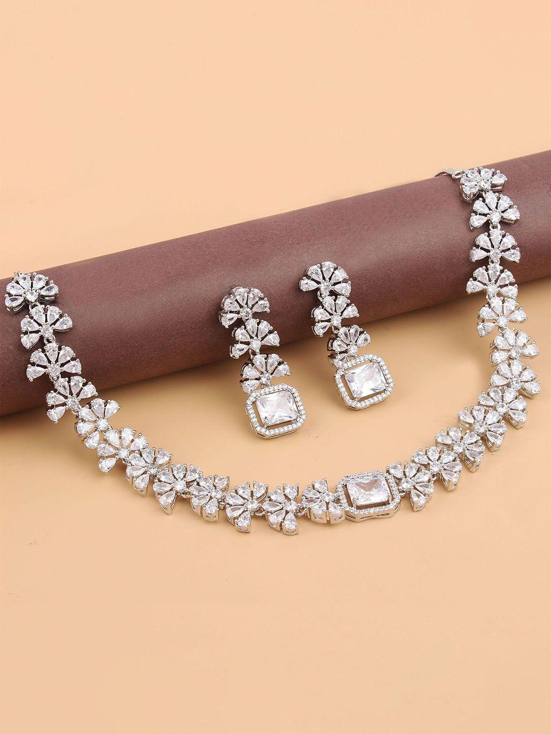 mirana rhodium-plated american diamond studded jewellery set