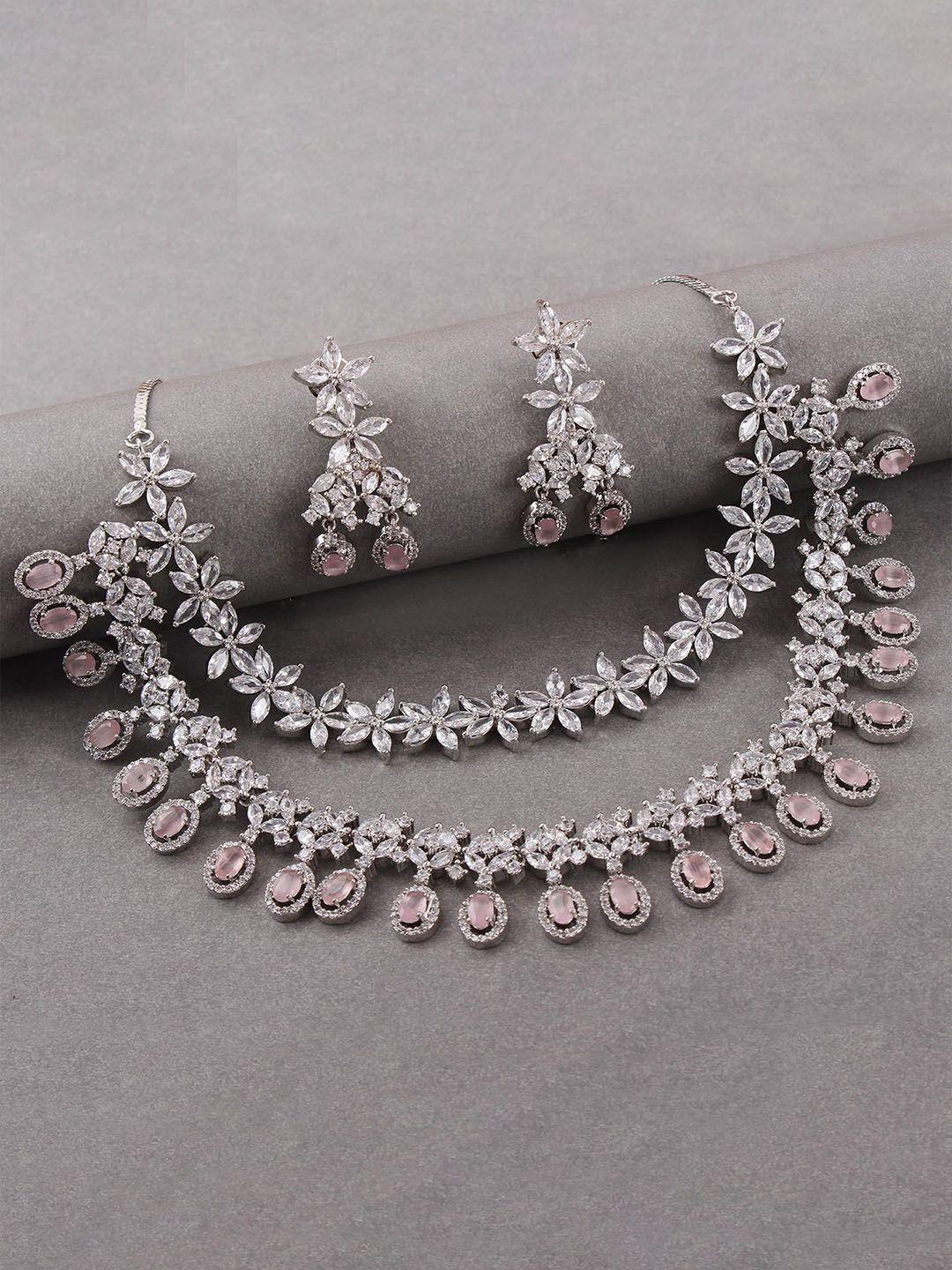 mirana rhodium-plated american diamond studded layered jewellery set