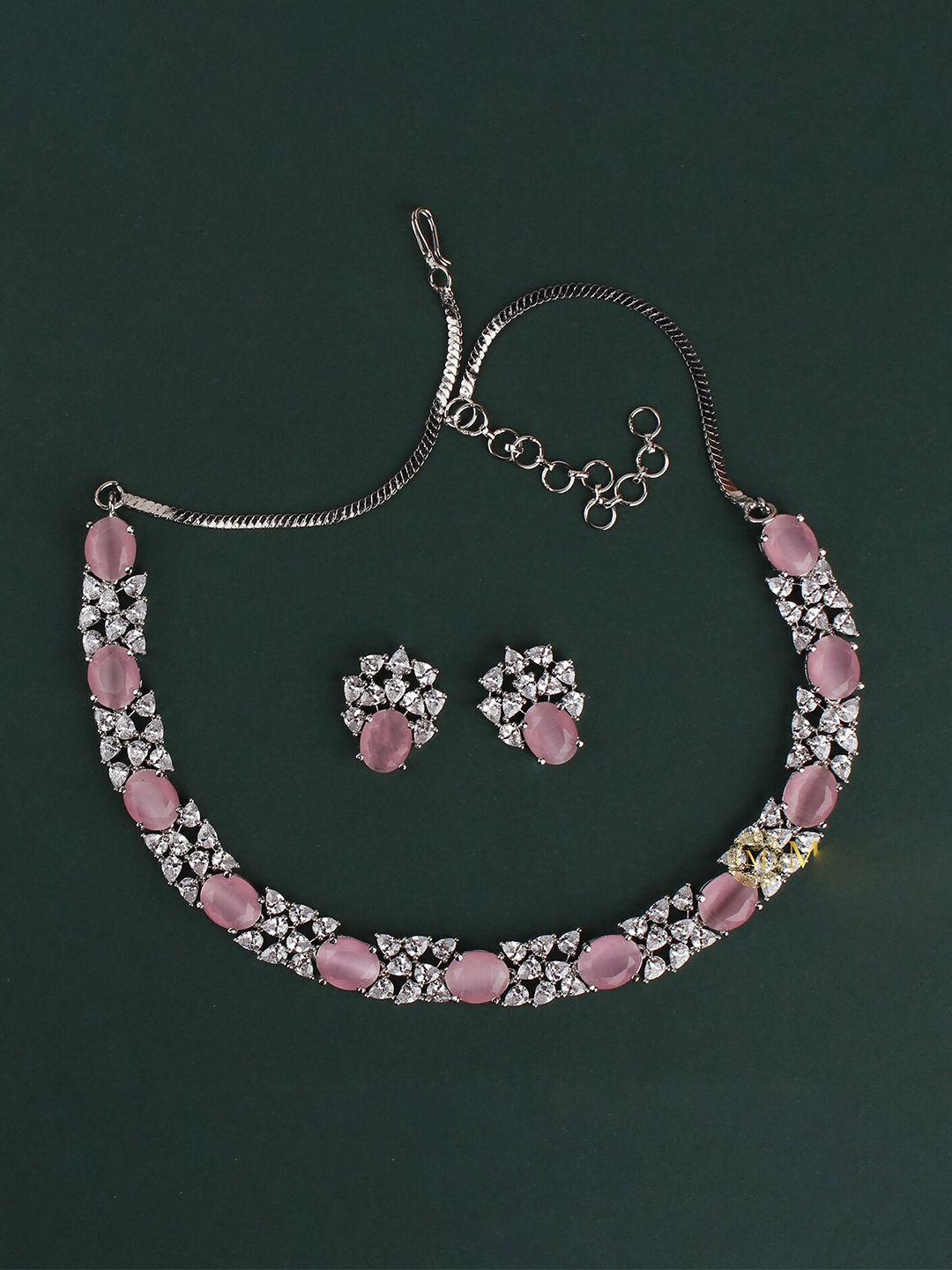 mirana rhodium-plated cubic zirconia studded necklace set