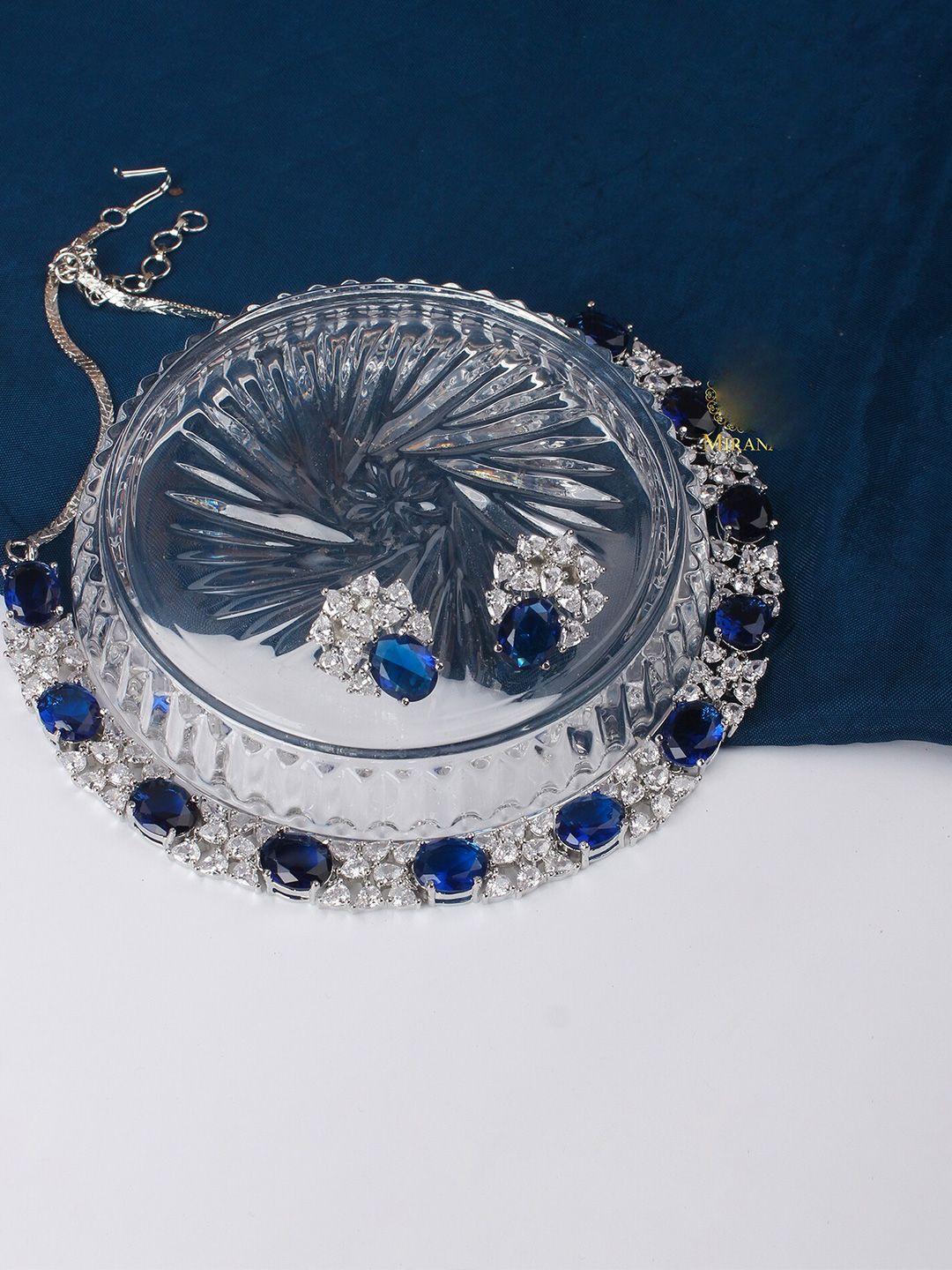 mirana rhodium-plated cubic zirconia studded necklace set