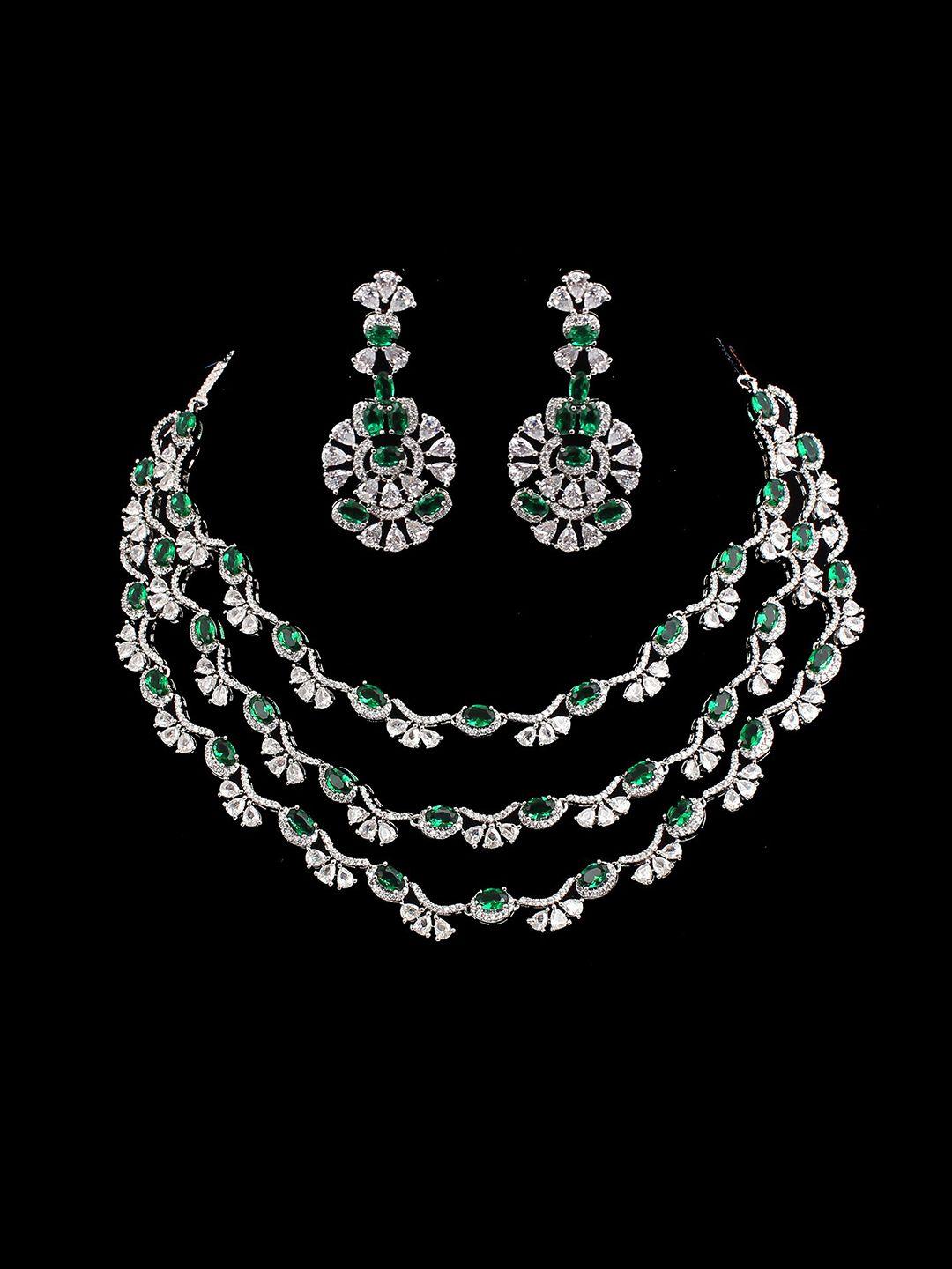 mirana rhodium-plated cubic zirconia studded necklace set