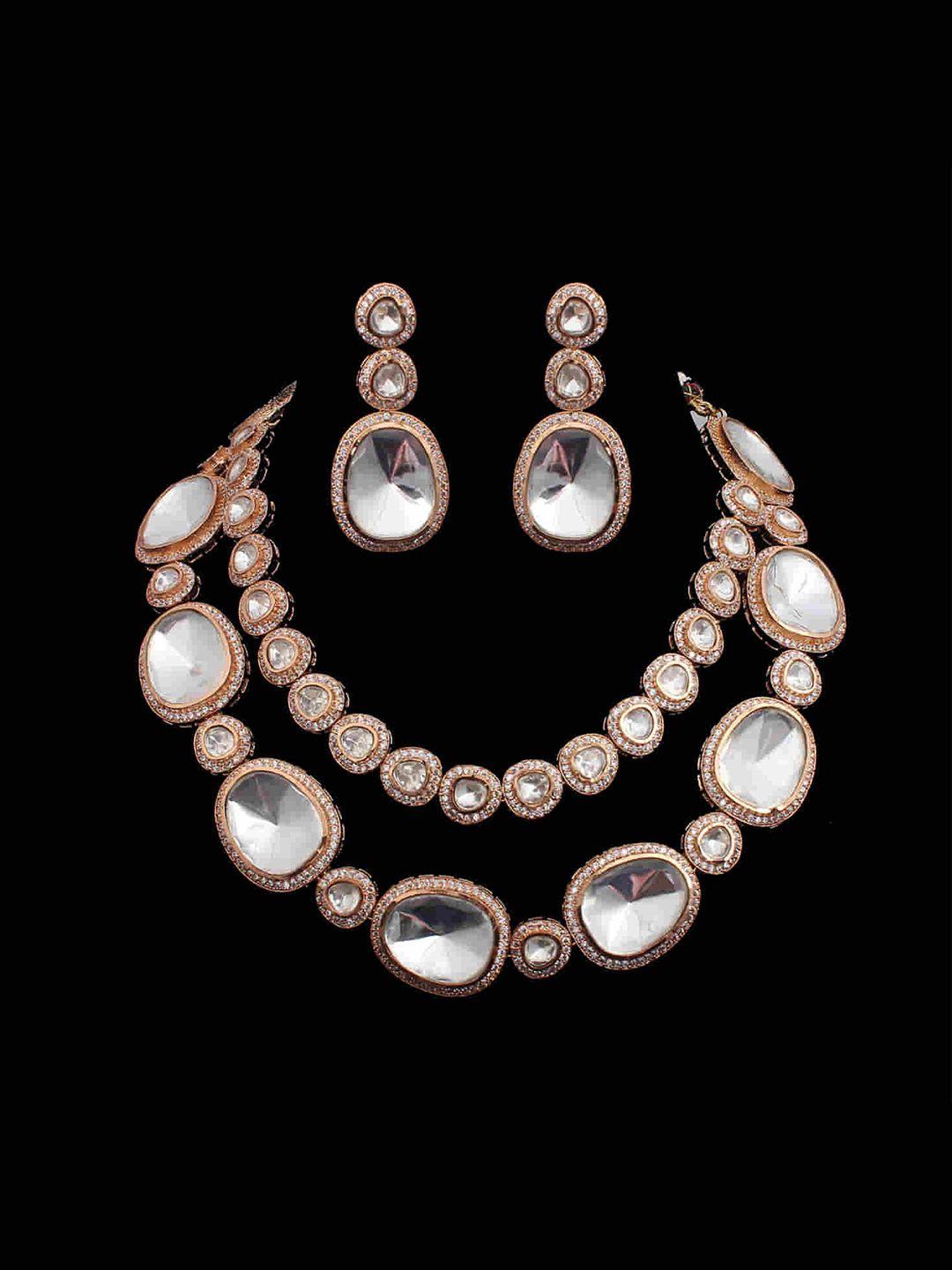mirana rose gold plated & kundan studded jewellery set