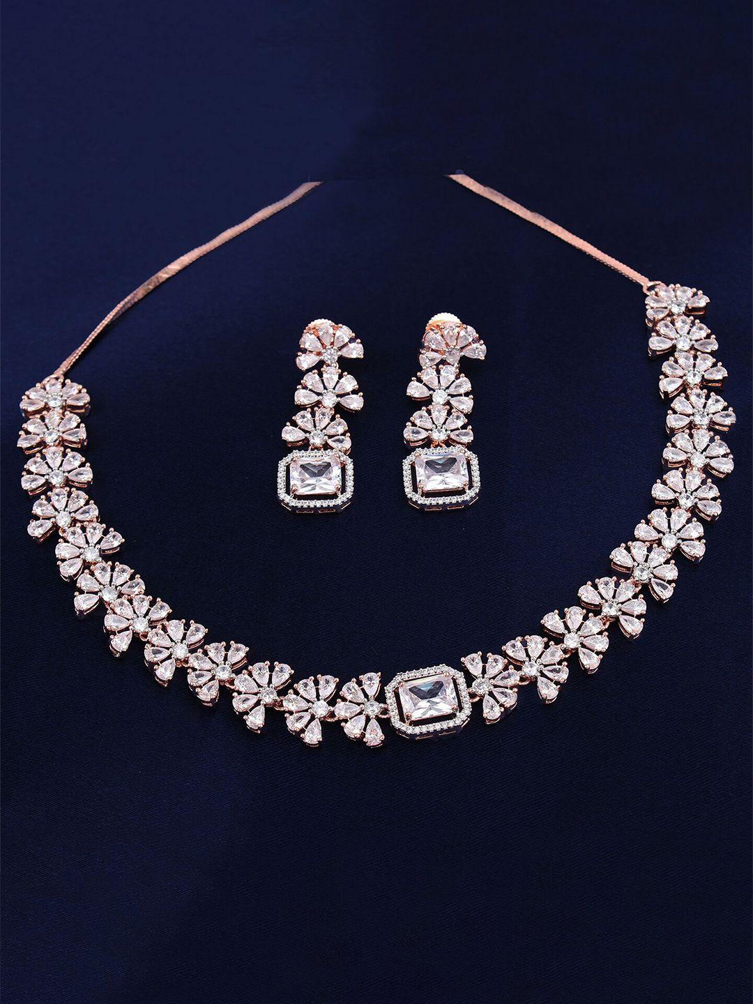 mirana rose gold-plated ad-studded luna flower jewellery set