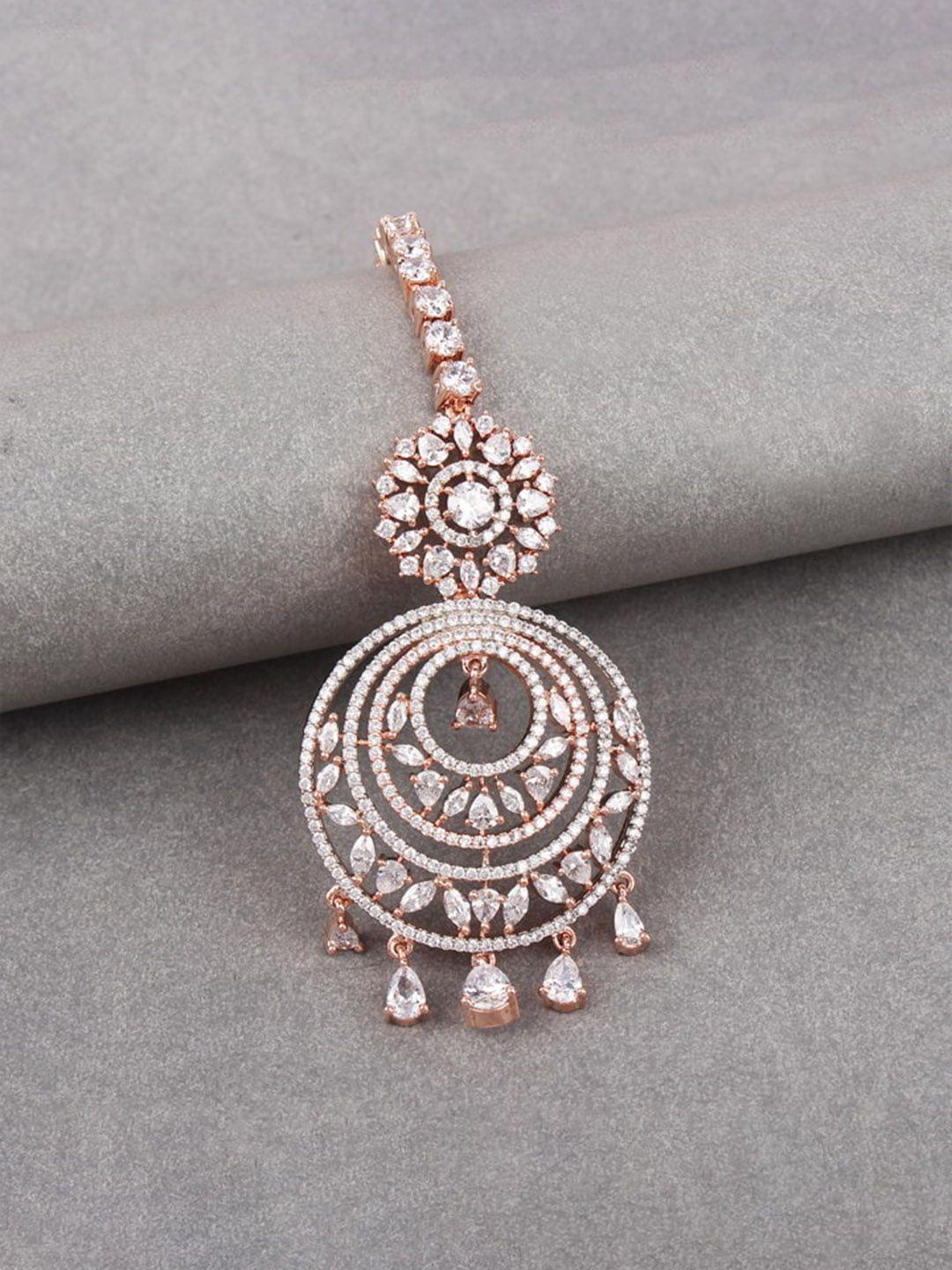 mirana rose gold-plated american diamond stone-studded maang tikka