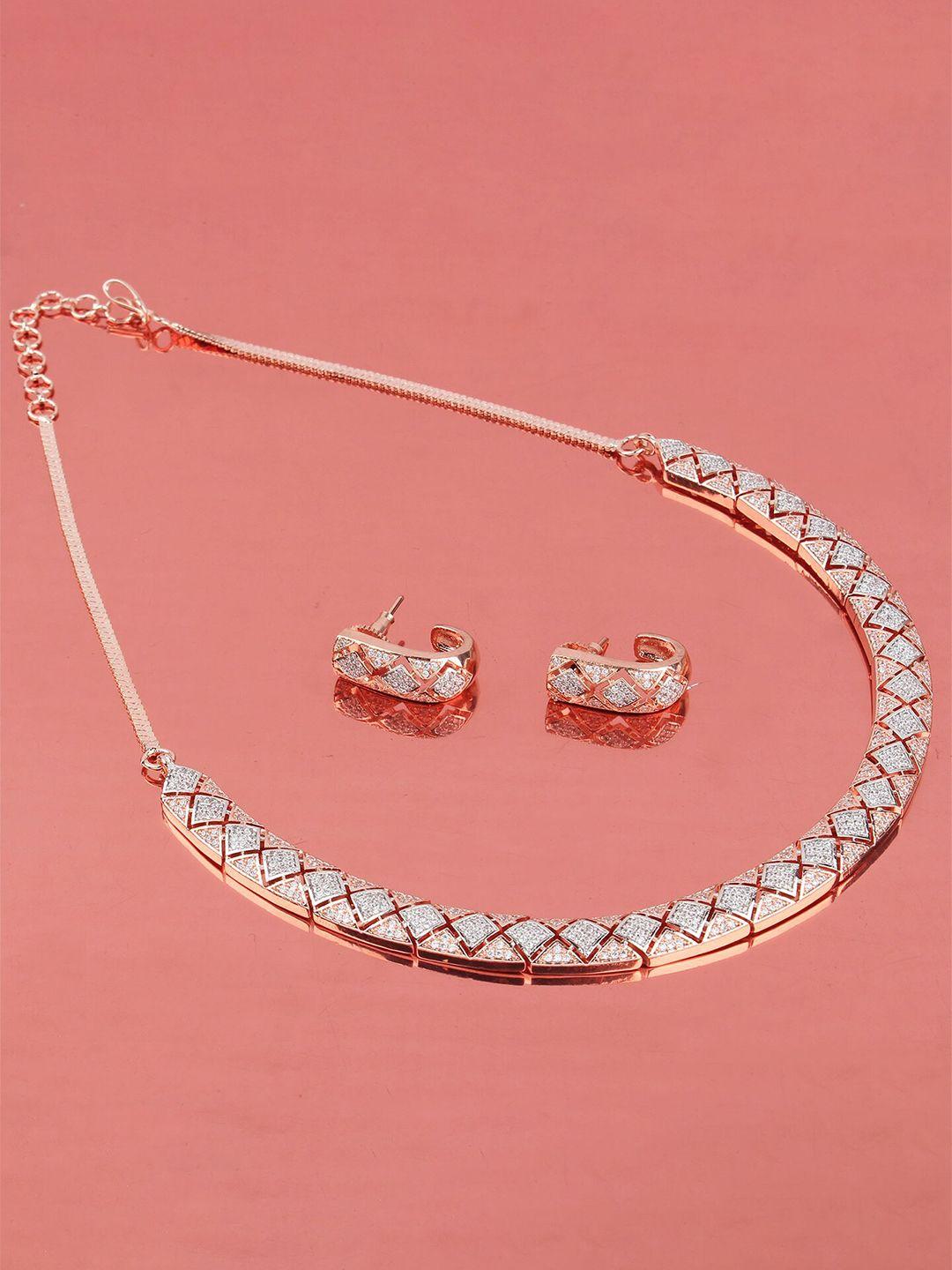 mirana rose gold-plated american diamond studded jewellery set