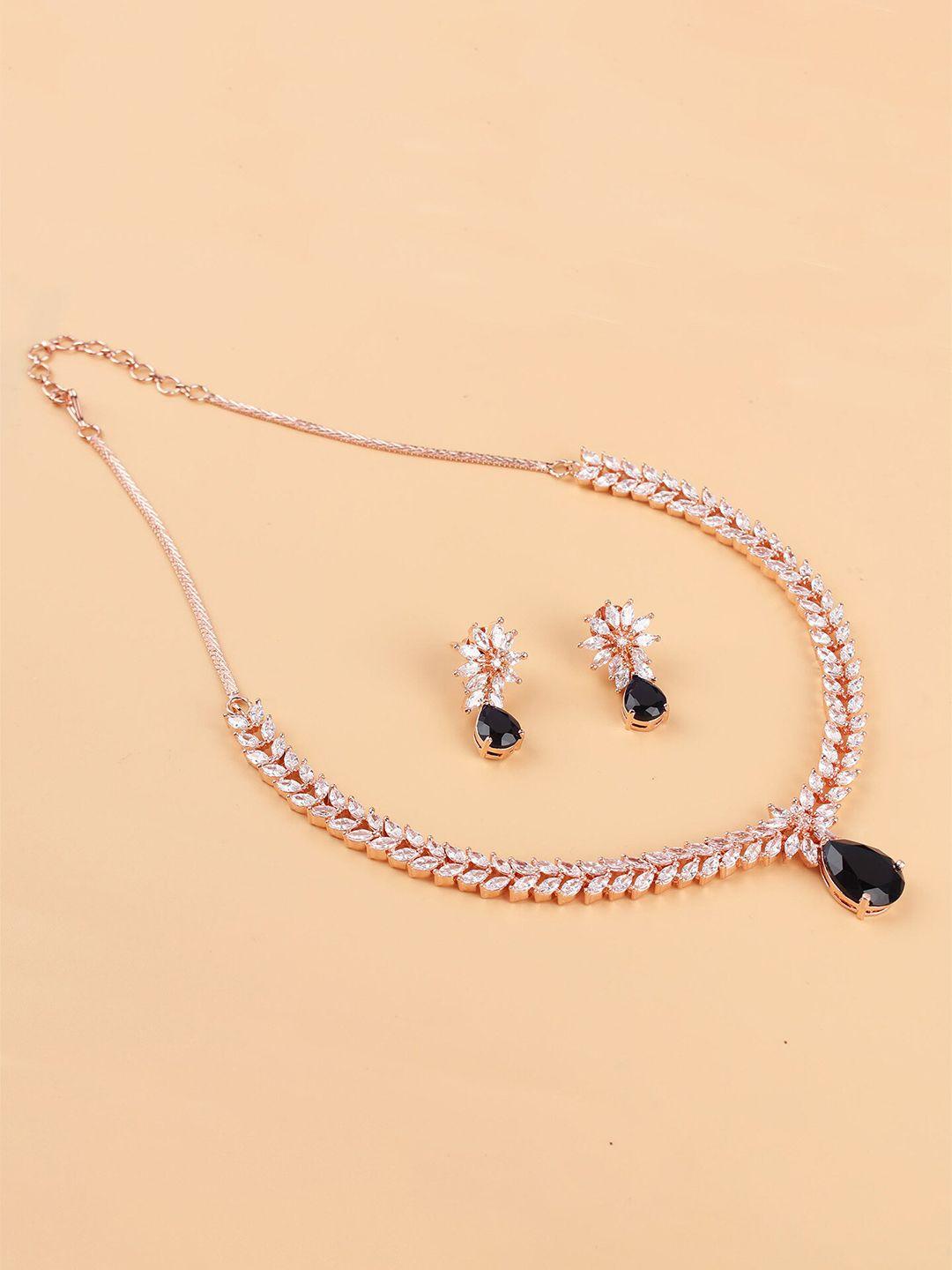 mirana rose gold plated american diamond-studded jewellery set