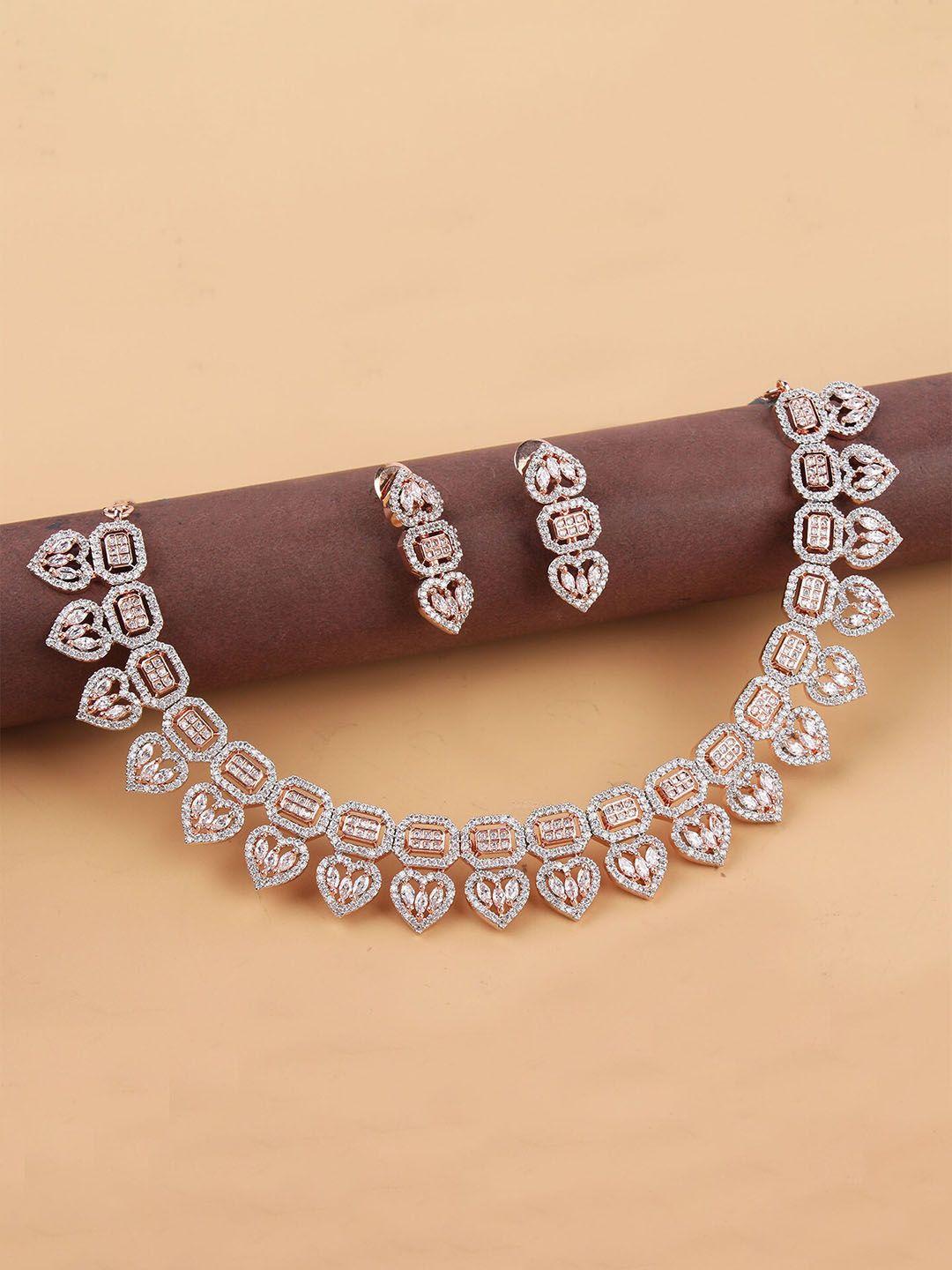 mirana rose gold plated american diamond-studded jewellery set