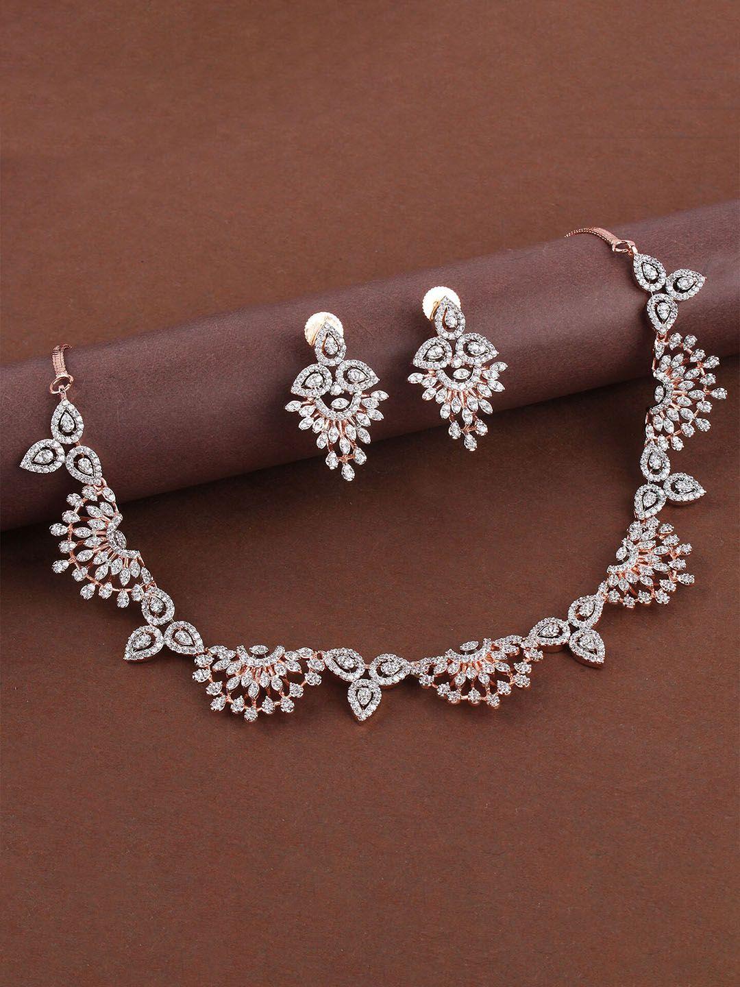 mirana rose gold-plated american diamond studded jewellery set