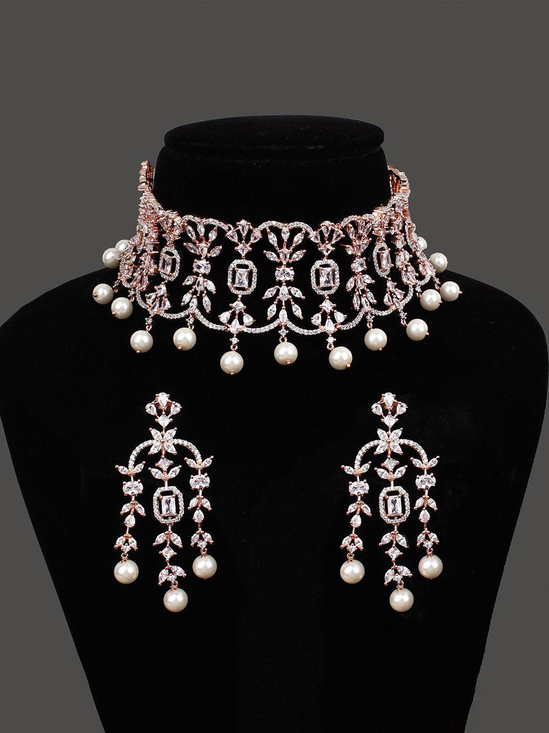 mirana rose gold-plated cubic zirconia studded choker jewellery set