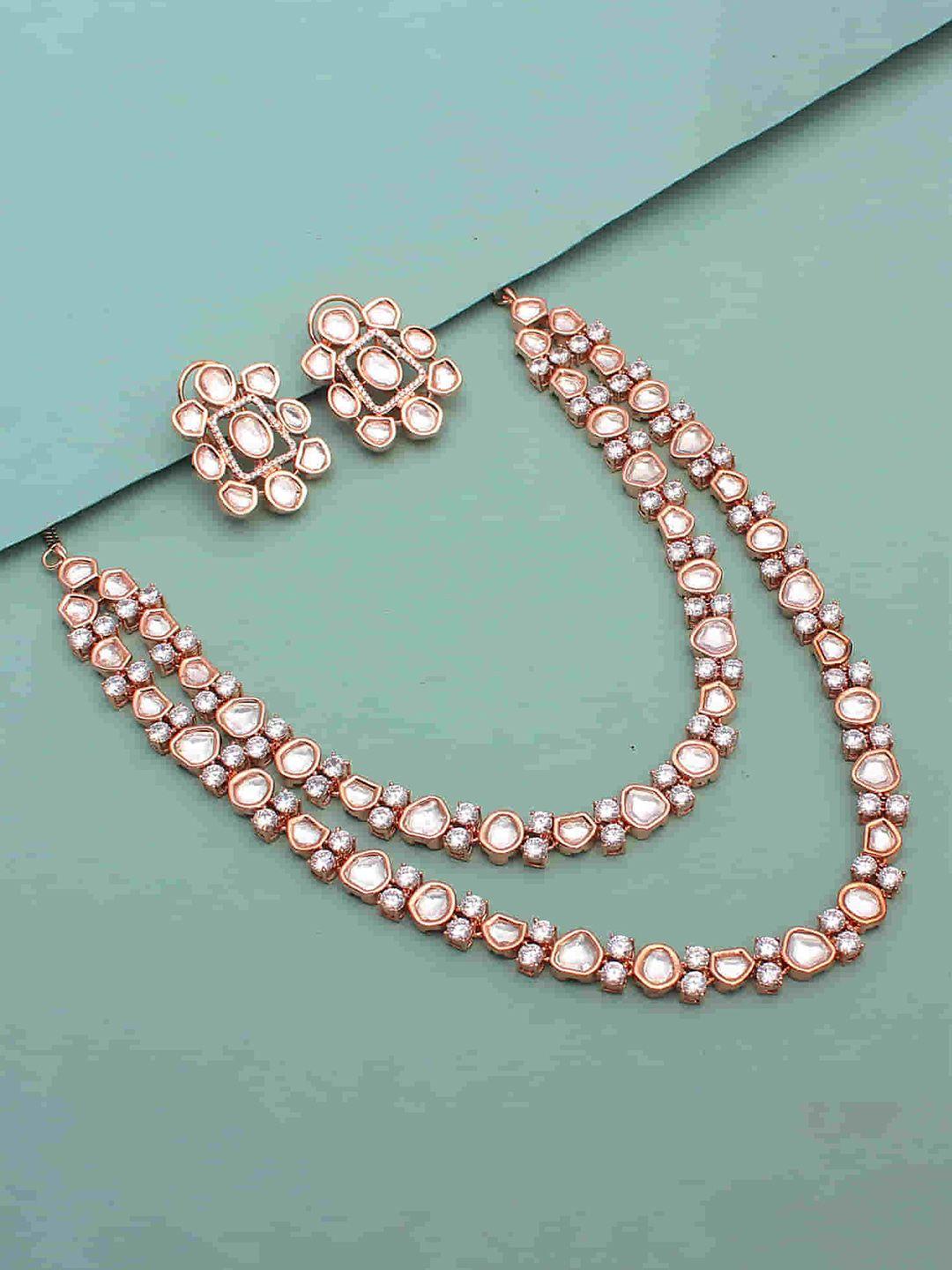 mirana rose gold-plated kundan studded necklace & earrings set