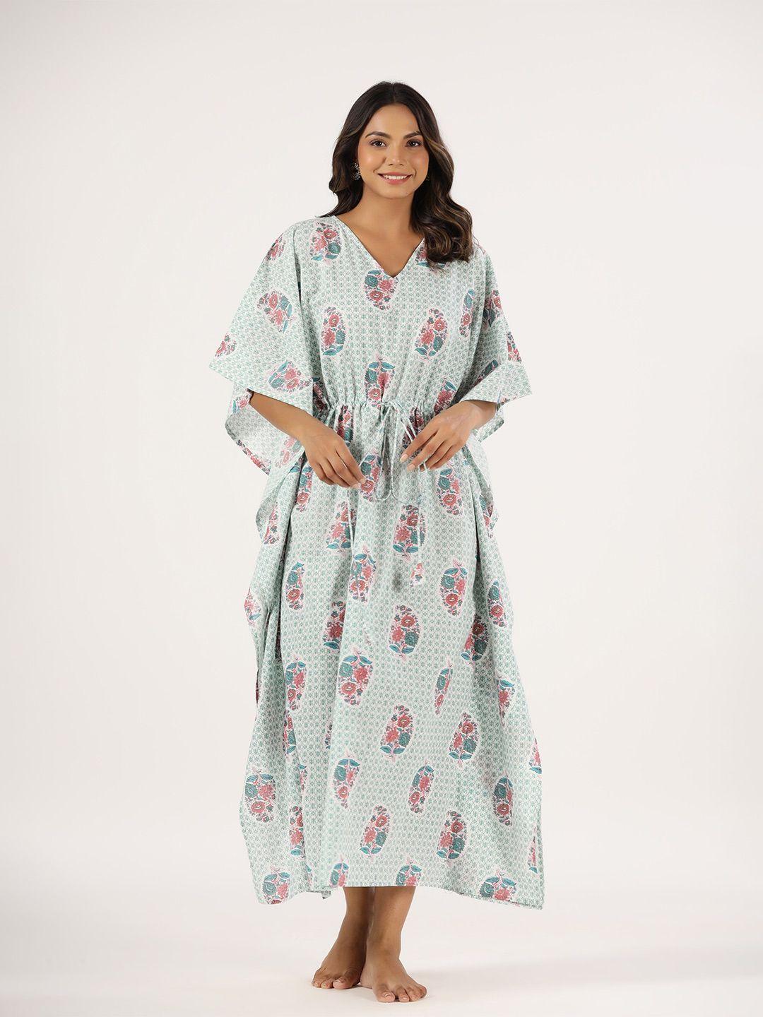 mirari ethnic motif printed pure cotton maxi kaftan nightdress