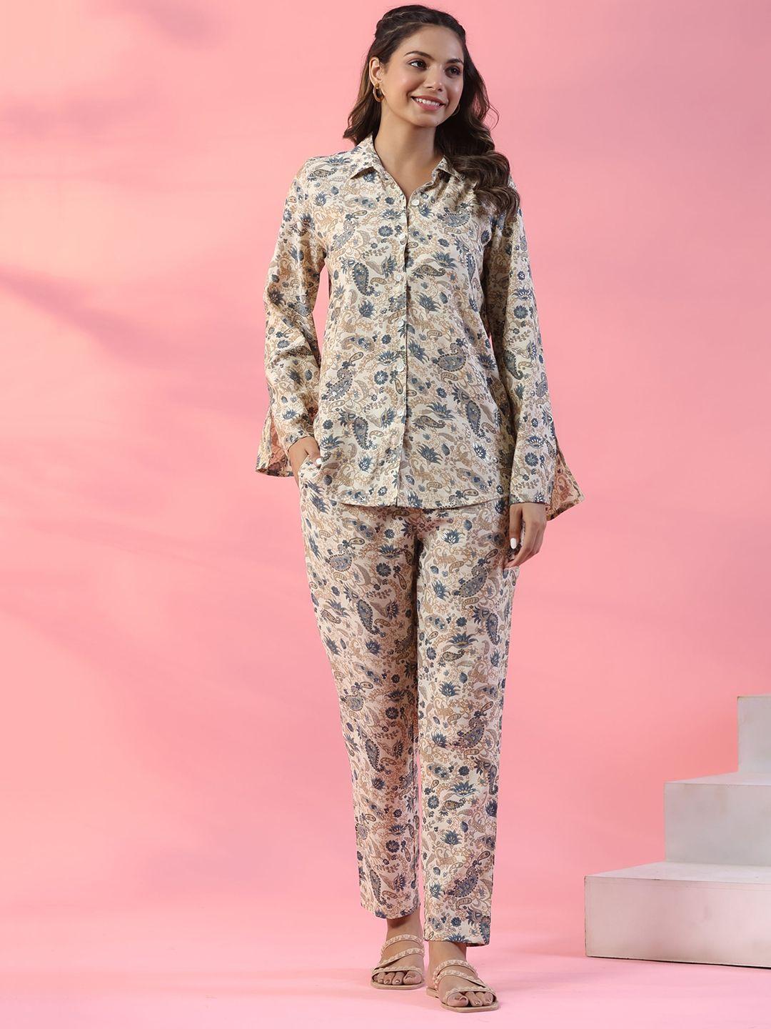 mirari ethnic motifs printed pure cotton night suit