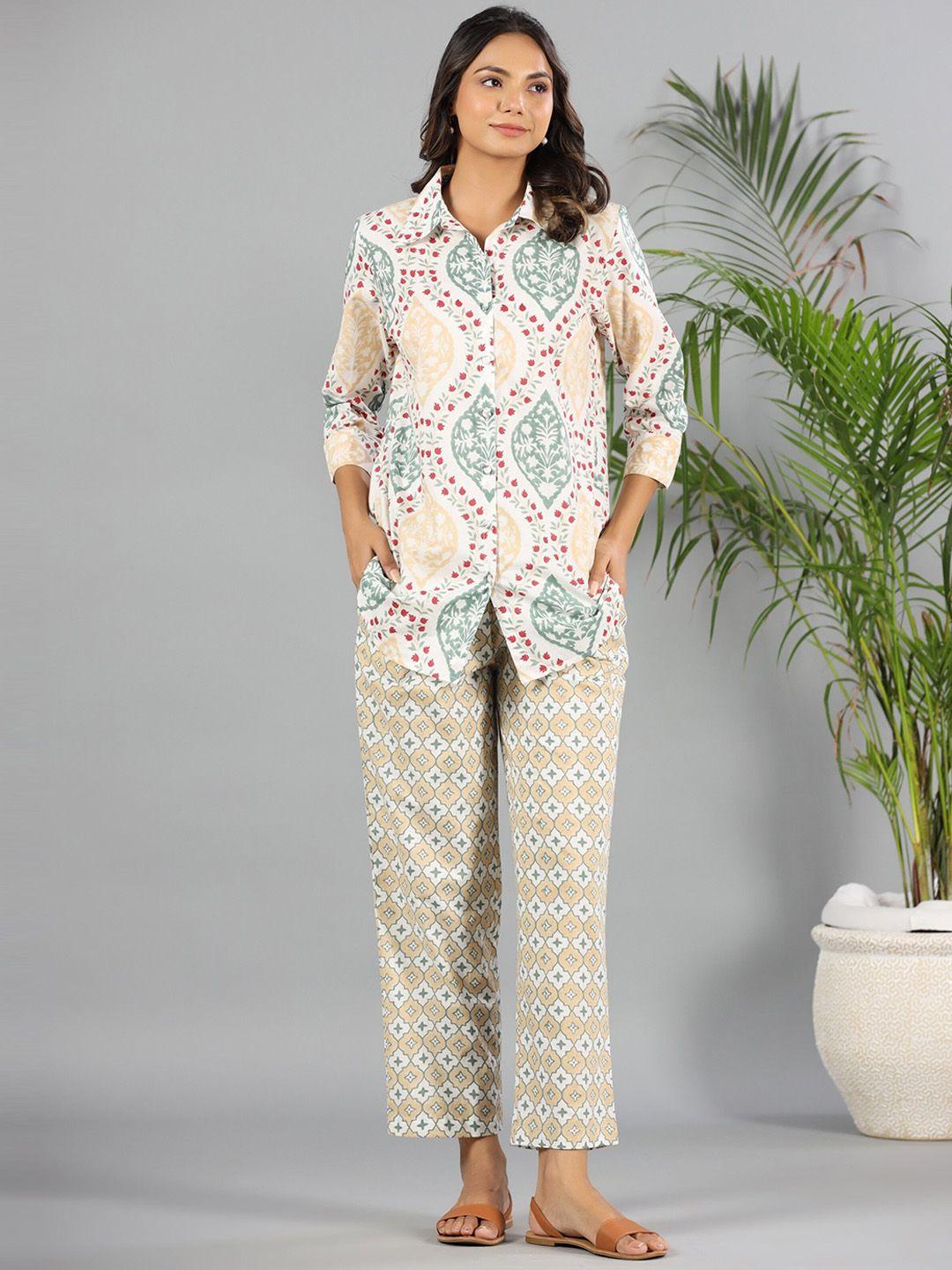 mirari ethnic motifs printed pure cotton shirt & trousers