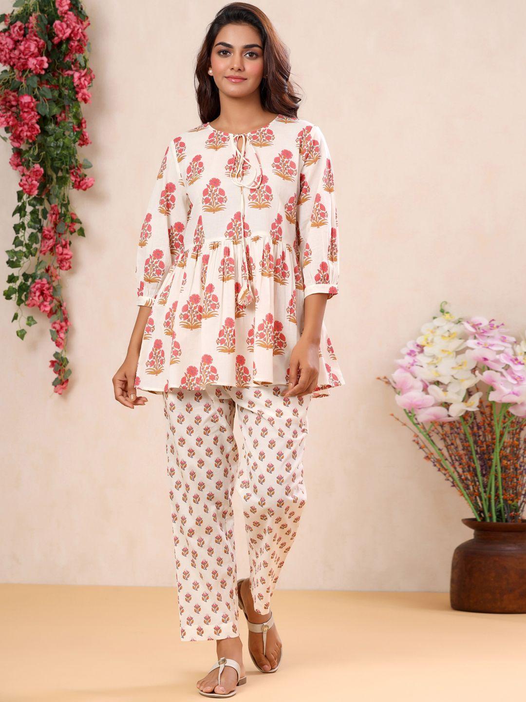 mirari ethnic motifs printed pure cotton top with trousers co-ord set